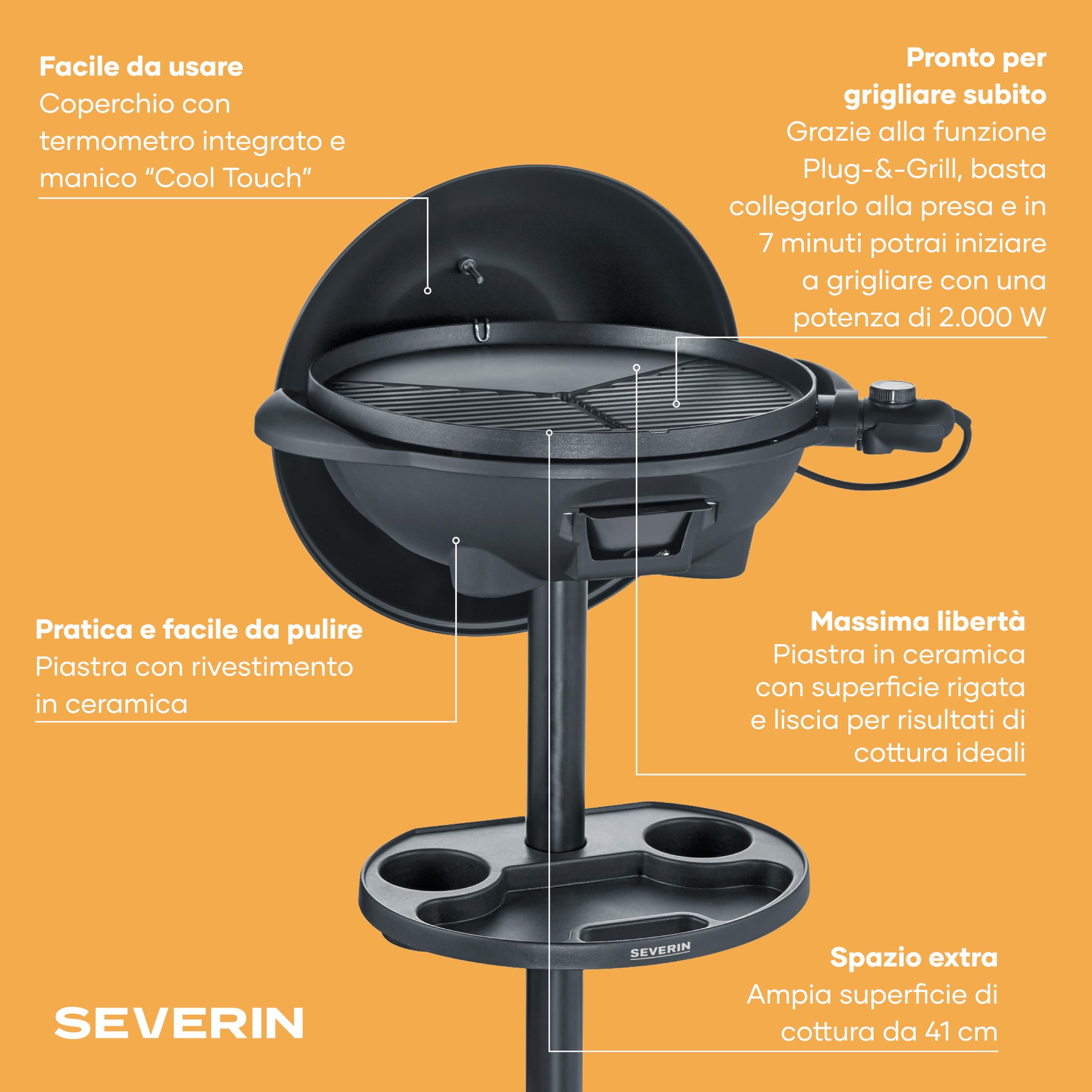 Severin PG 8541 Barbecue Elettrico 41cm 2000W Nero