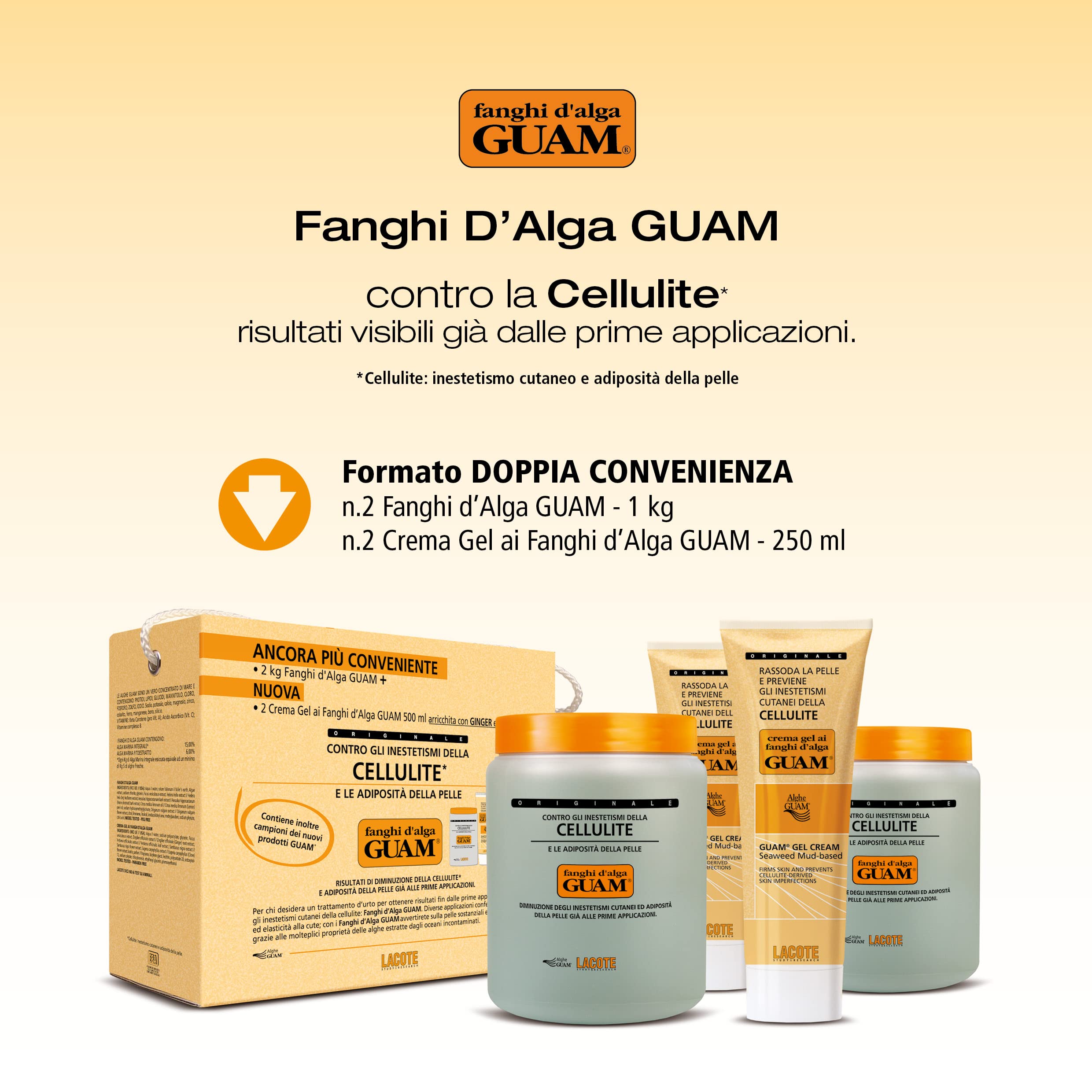 Guam Fanghi d'Alga fango anticellulite 2x1000 g + 2 creme 250 ml