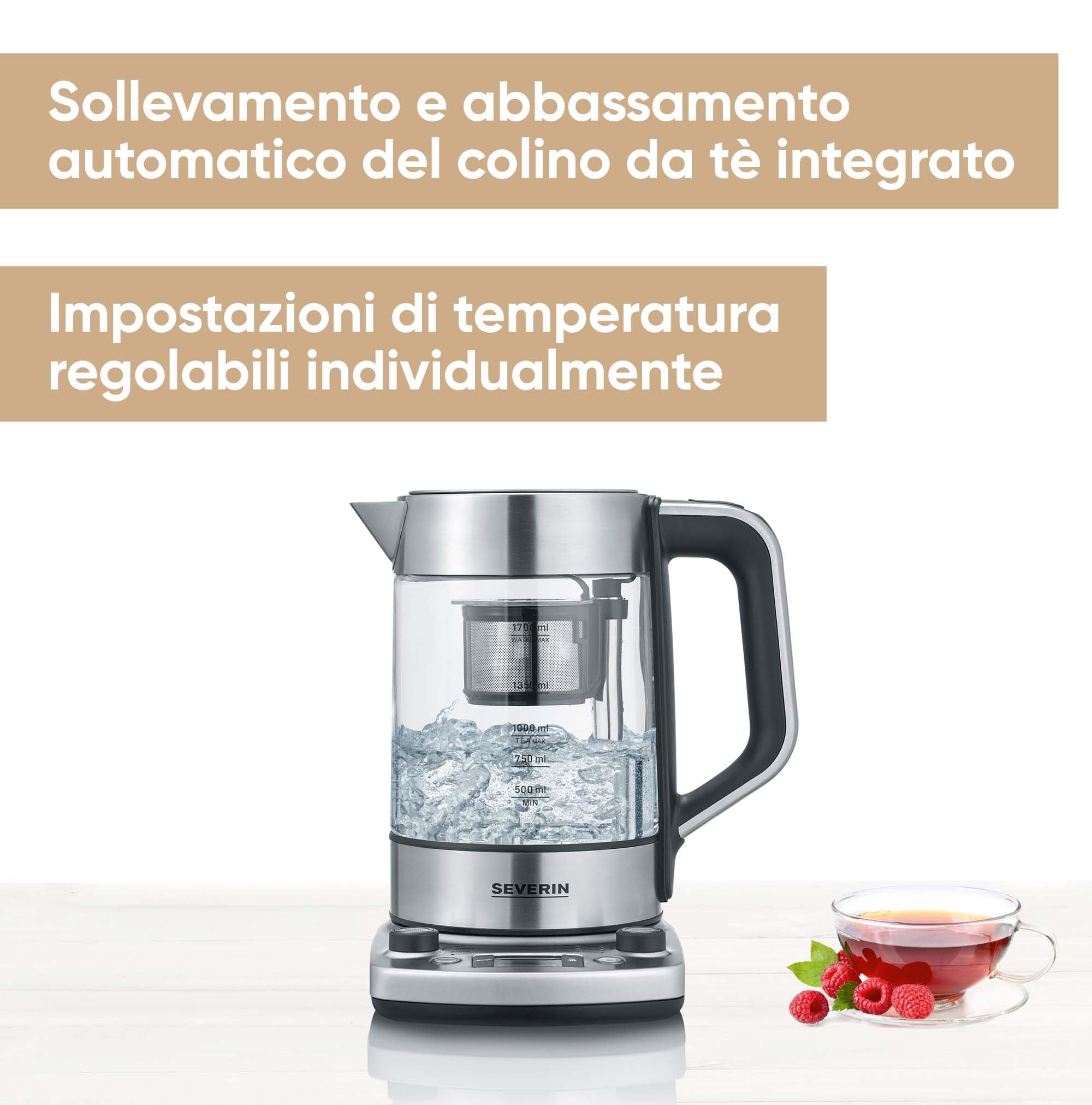 Severin WK3422 bollitore tè 1,7L inox vetro infusore