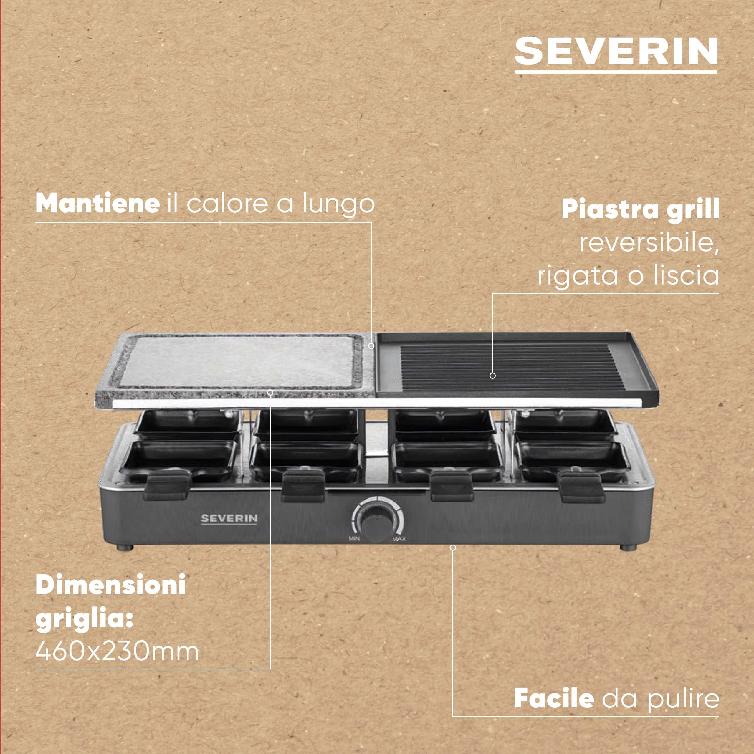Severin Cibo divertente RG 2371 raclette pietra+piastra 8 padelline