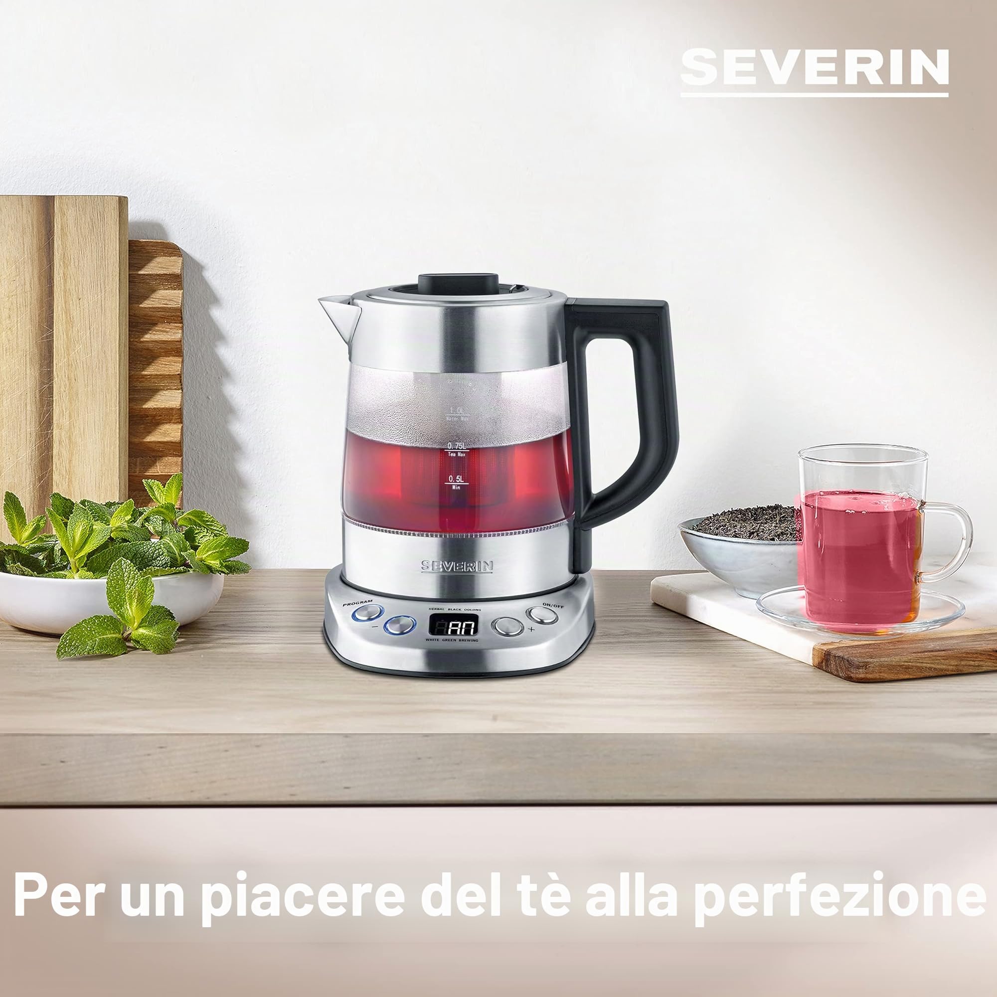 Severin WK 3473 Bollitore Vetro 1 L con Filtro Tè 2200 W