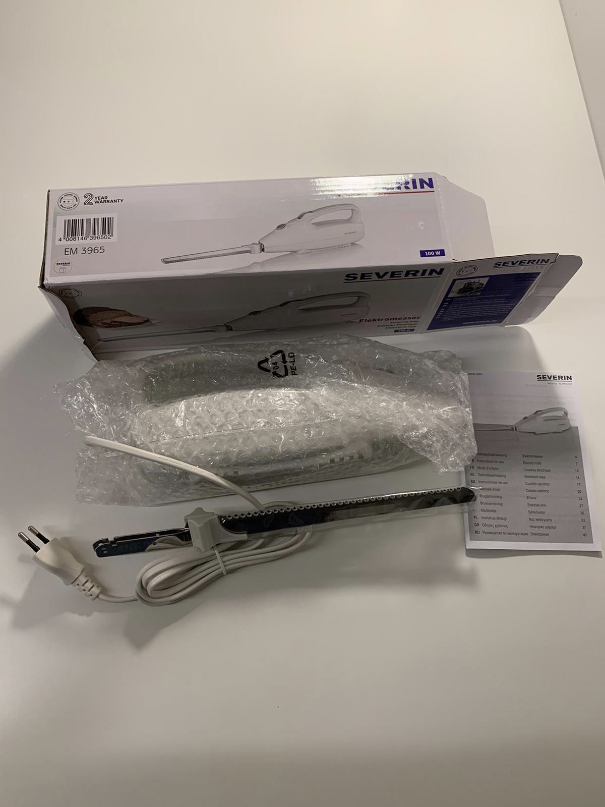Severin EM 3965 Coltello Elettrico 100W Bianco Lame Lavabili