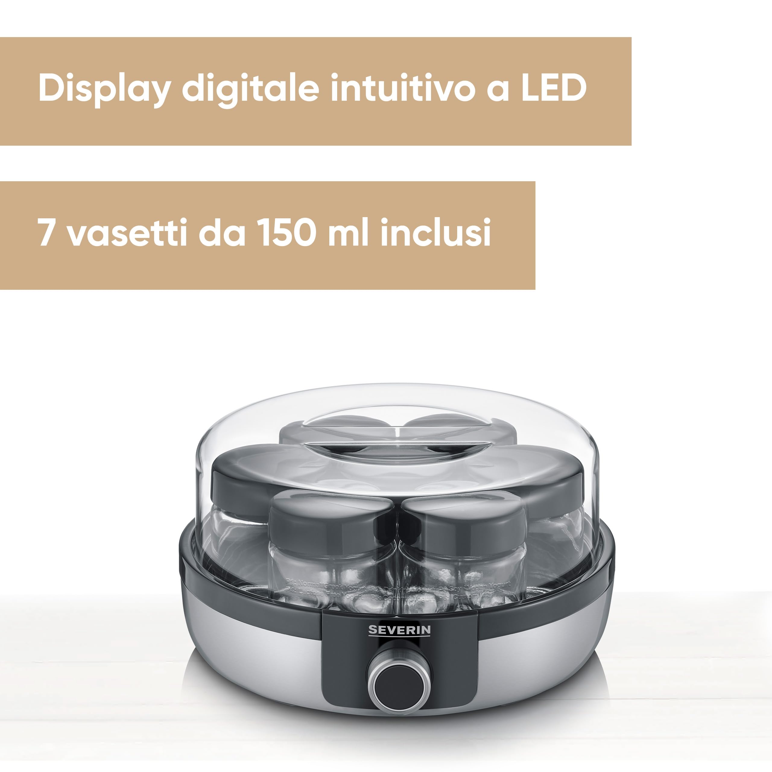 Severin JG 3521 Yogurtiera 7 Vasetti Vetro Display LED Nero