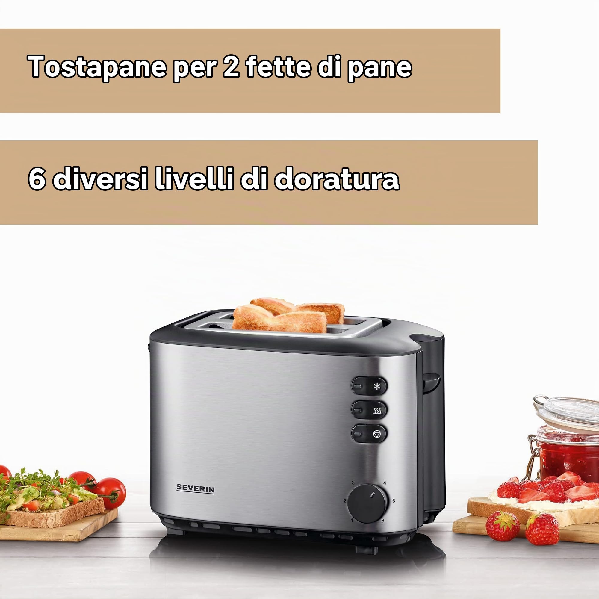 Severin AT 2514 tostapane 2 fette inox fessura lunga