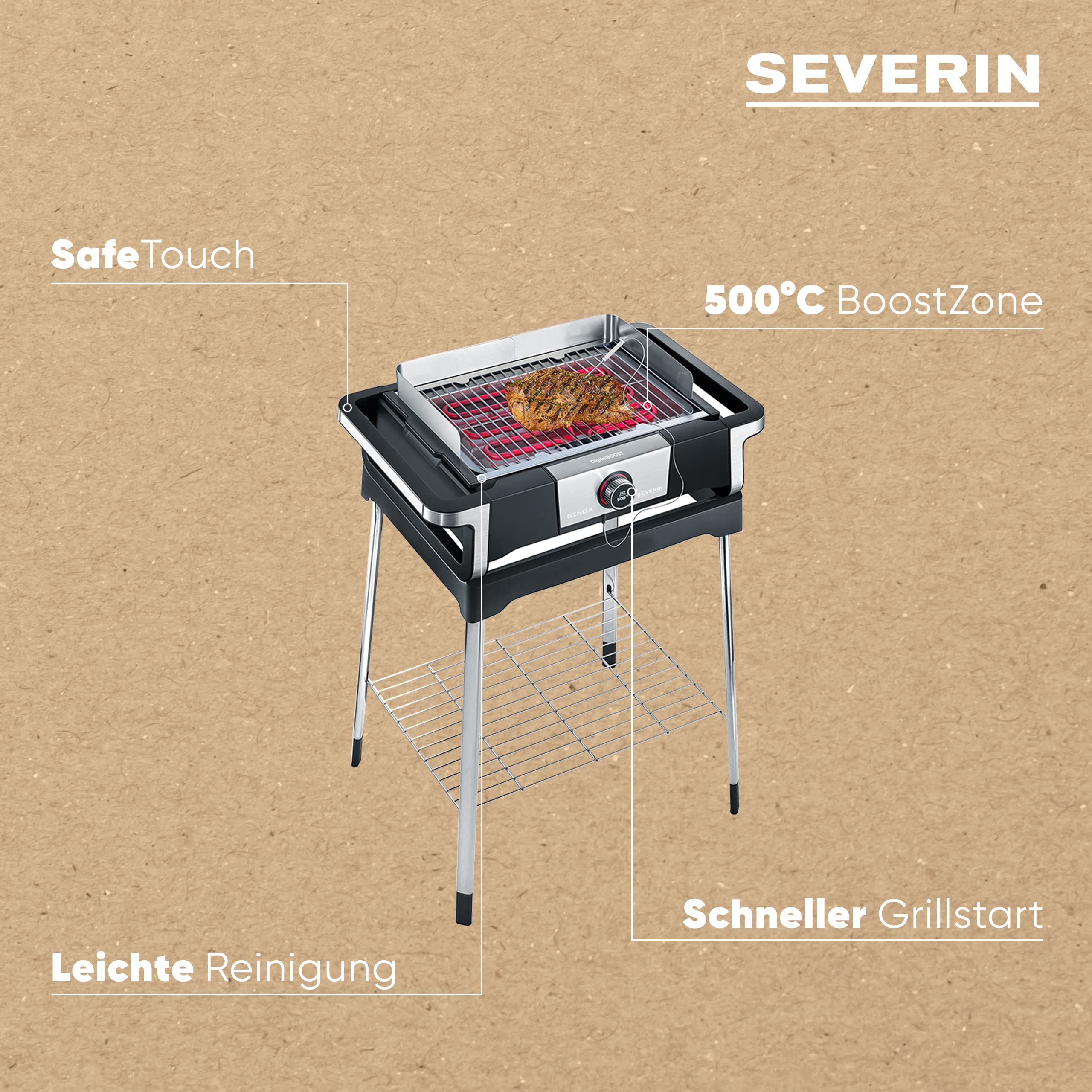 Severin Senoa PG 8118 Barbecue Elettrico con Supporto