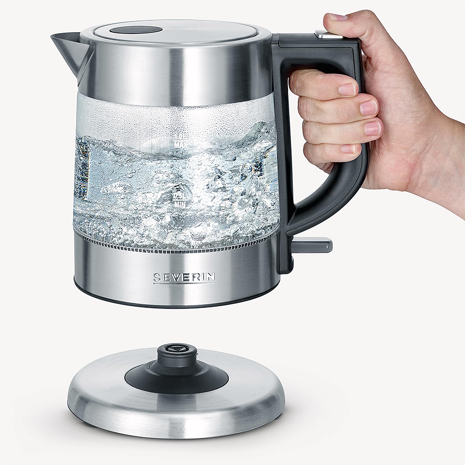 Severin WK 3468 Bollitore Vetro 1 L Nero Acciaio