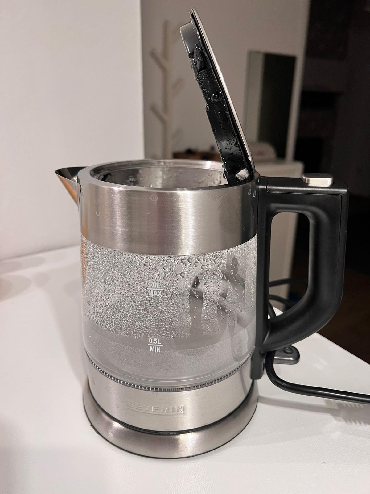 Severin WK 3468 Bollitore Vetro 1 L Nero Acciaio