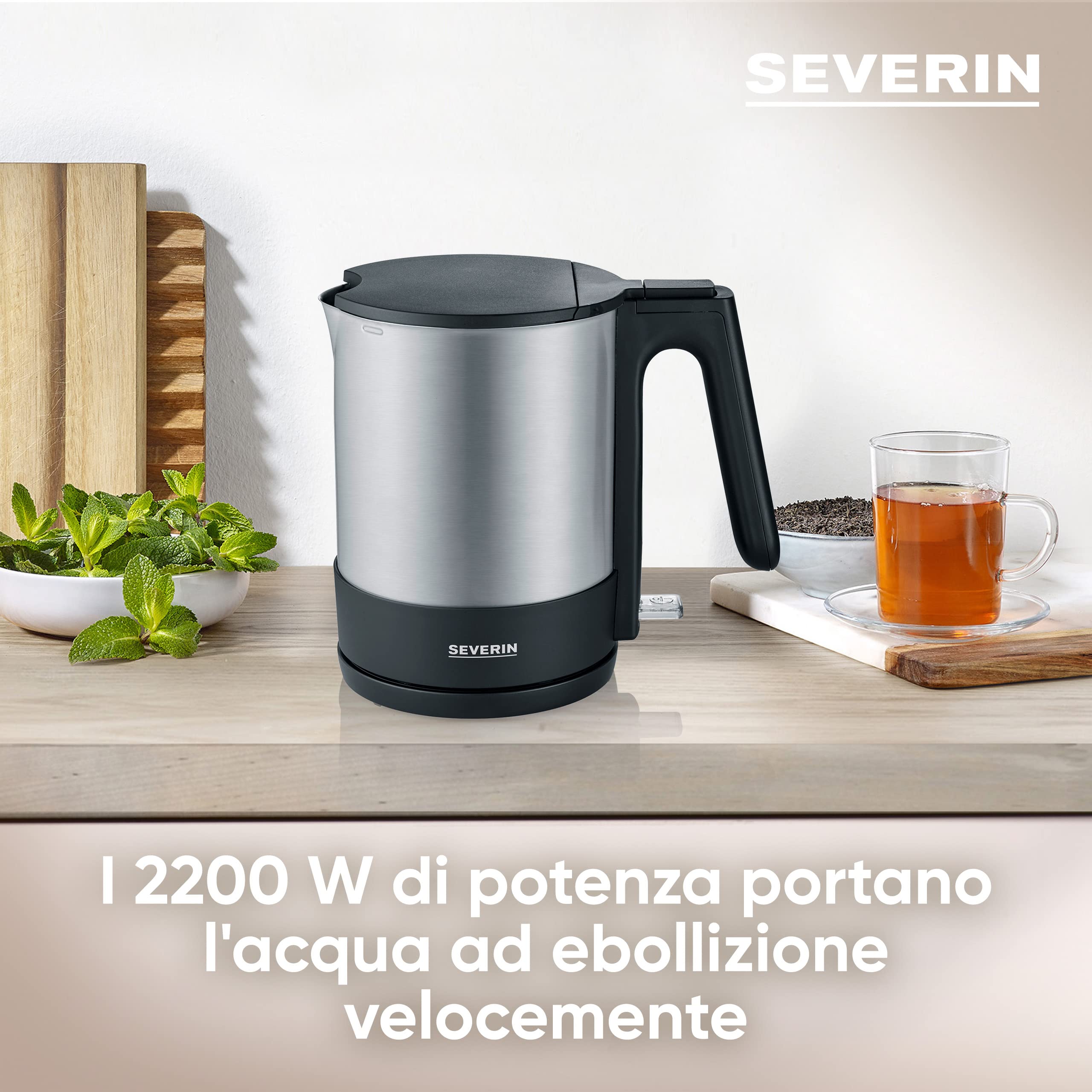 Severin WK 3409 bollitore elettrico 1,7 L nero acciaio