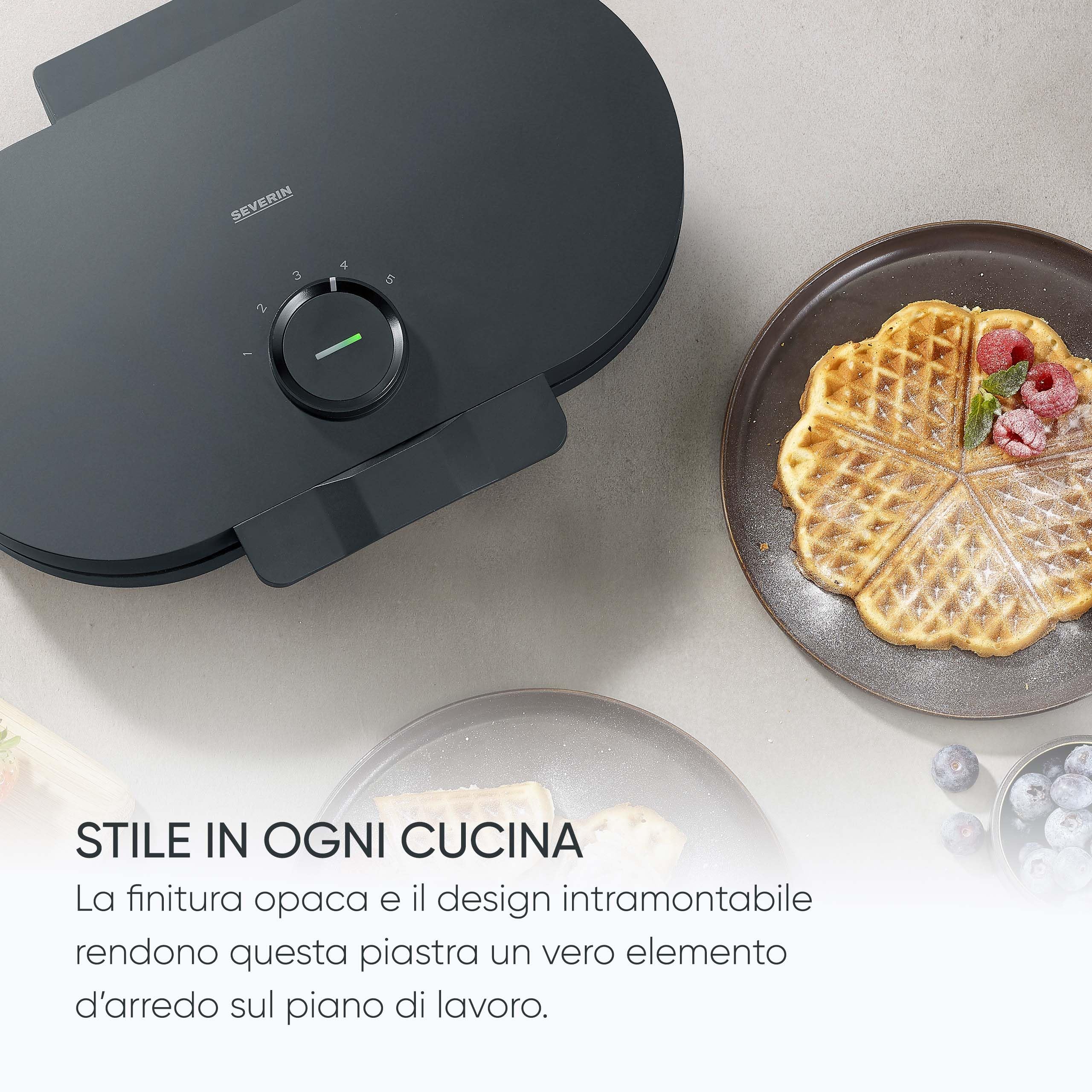 Severin WA 2119 Piastra Waffle Design 2 Cialde Nero