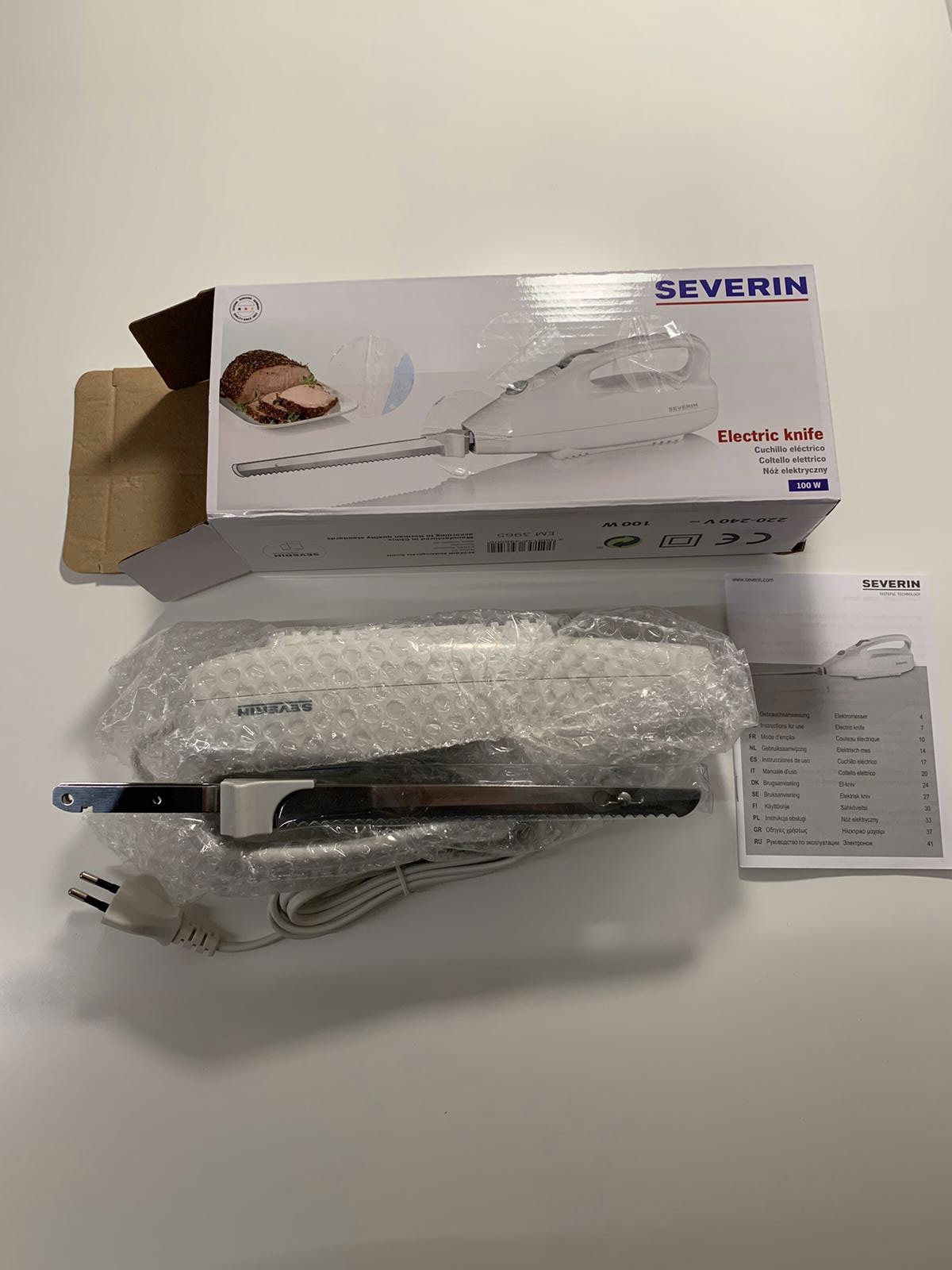 Severin EM 3965 Coltello Elettrico 100W Bianco Lame Lavabili