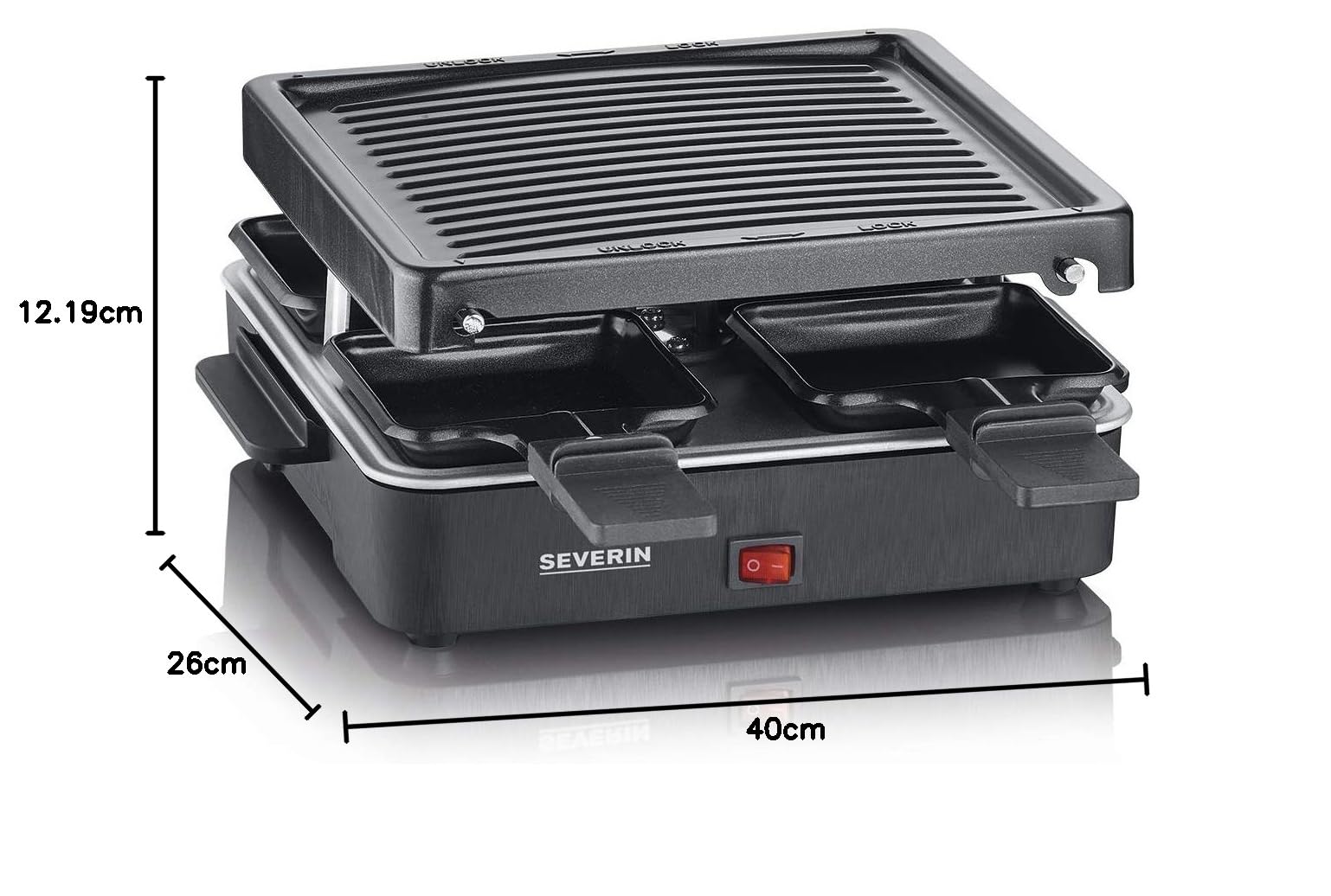 Severin Cibo divertente RG 2370 raclette grill 4 padelline 600W nero