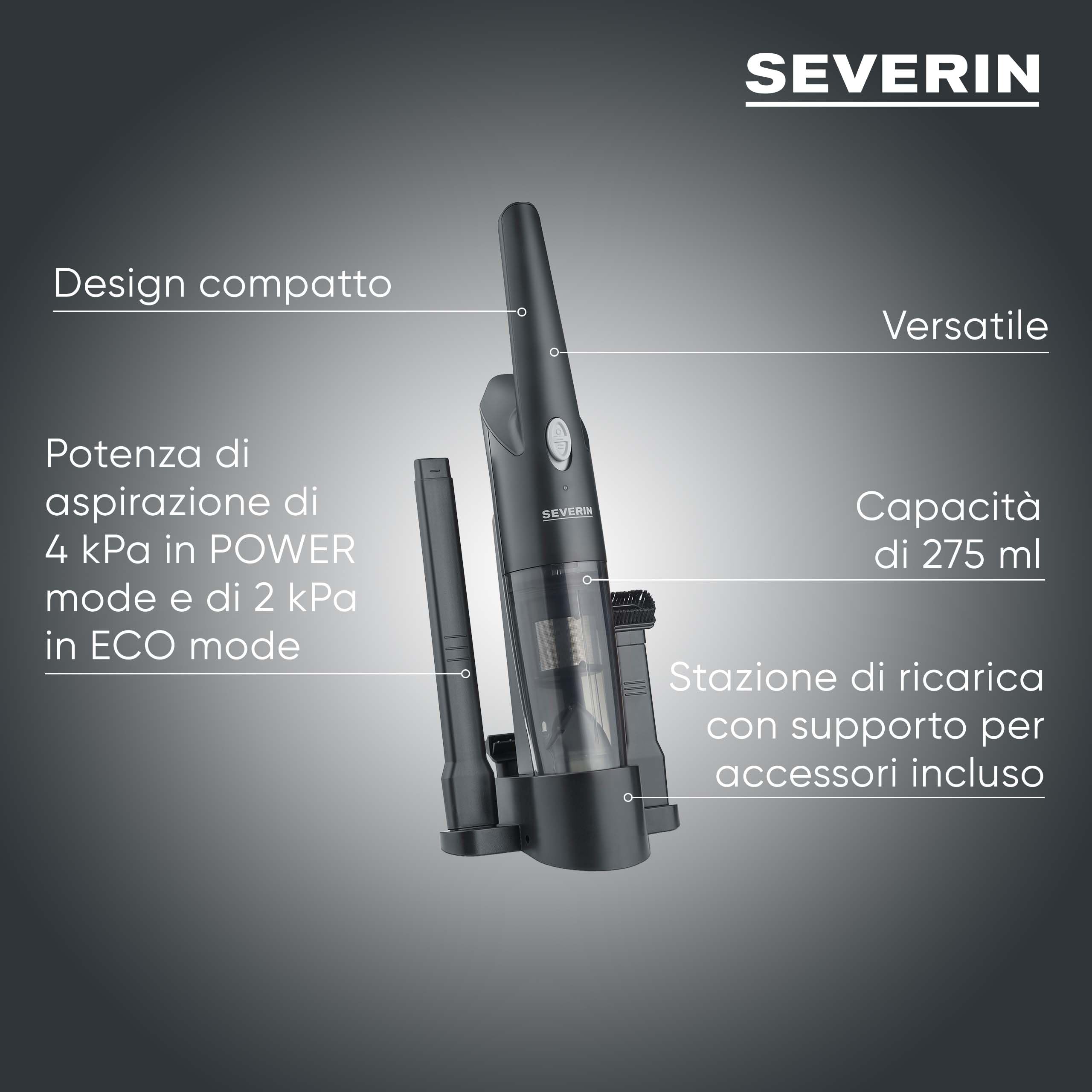 Severin Pulizia HV 7132 aspirapolvere portatile 3in1 nero