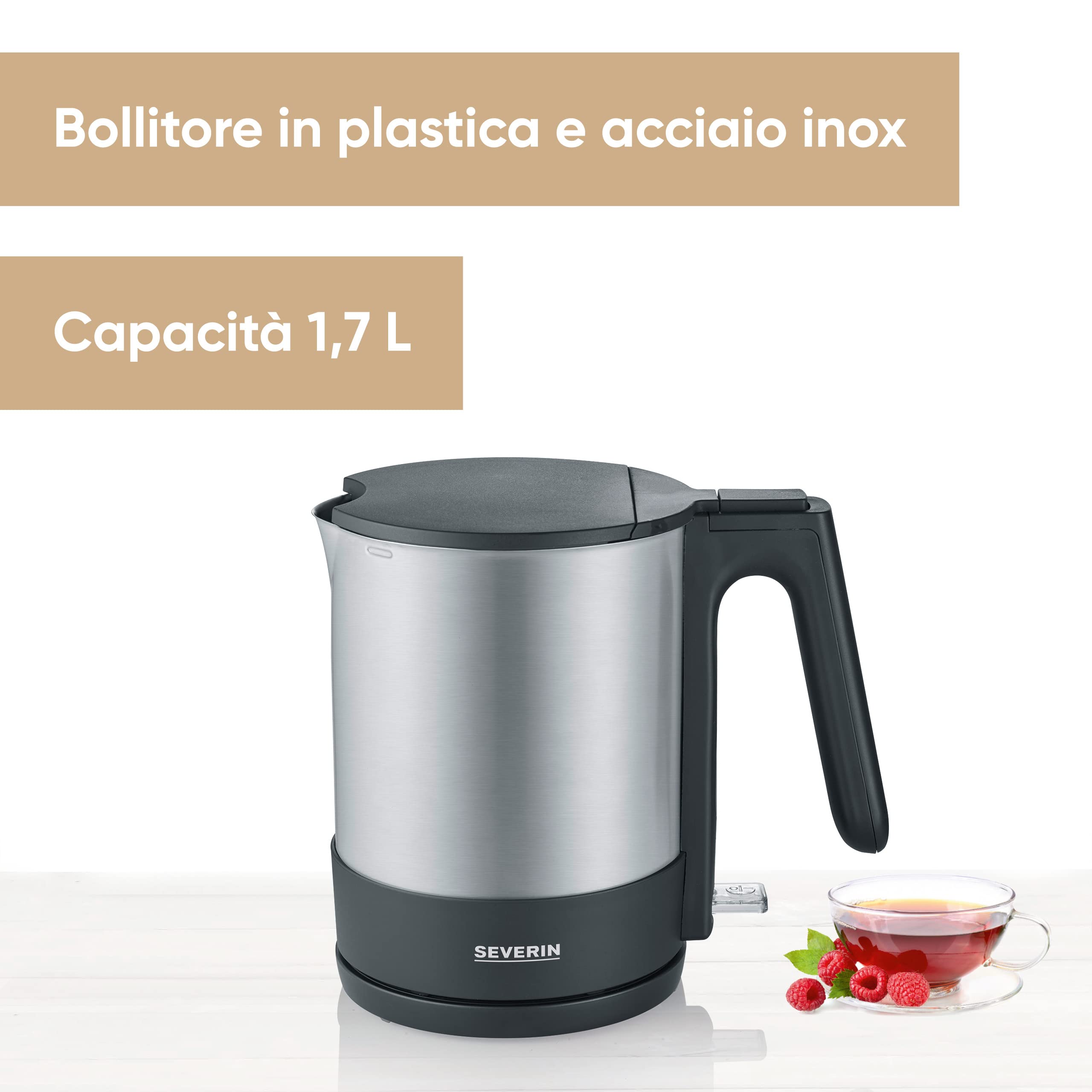 Severin WK 3409 bollitore elettrico 1,7 L nero acciaio