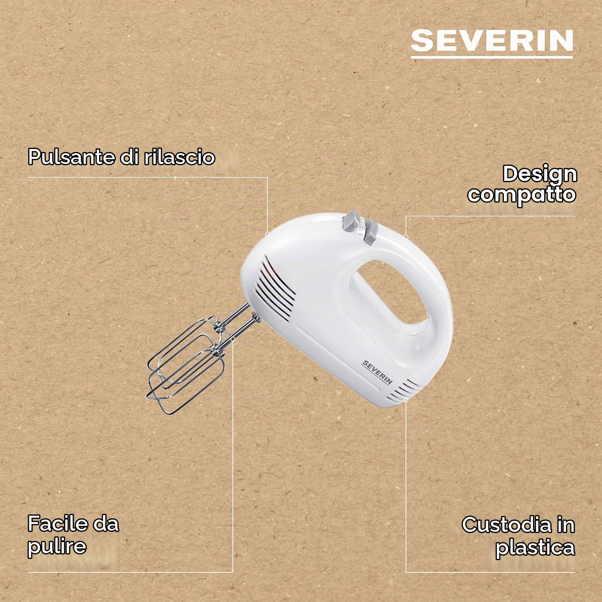 Severin HM 3827 Sbattitore Elettrico 200W 5 Velocità Acciaio