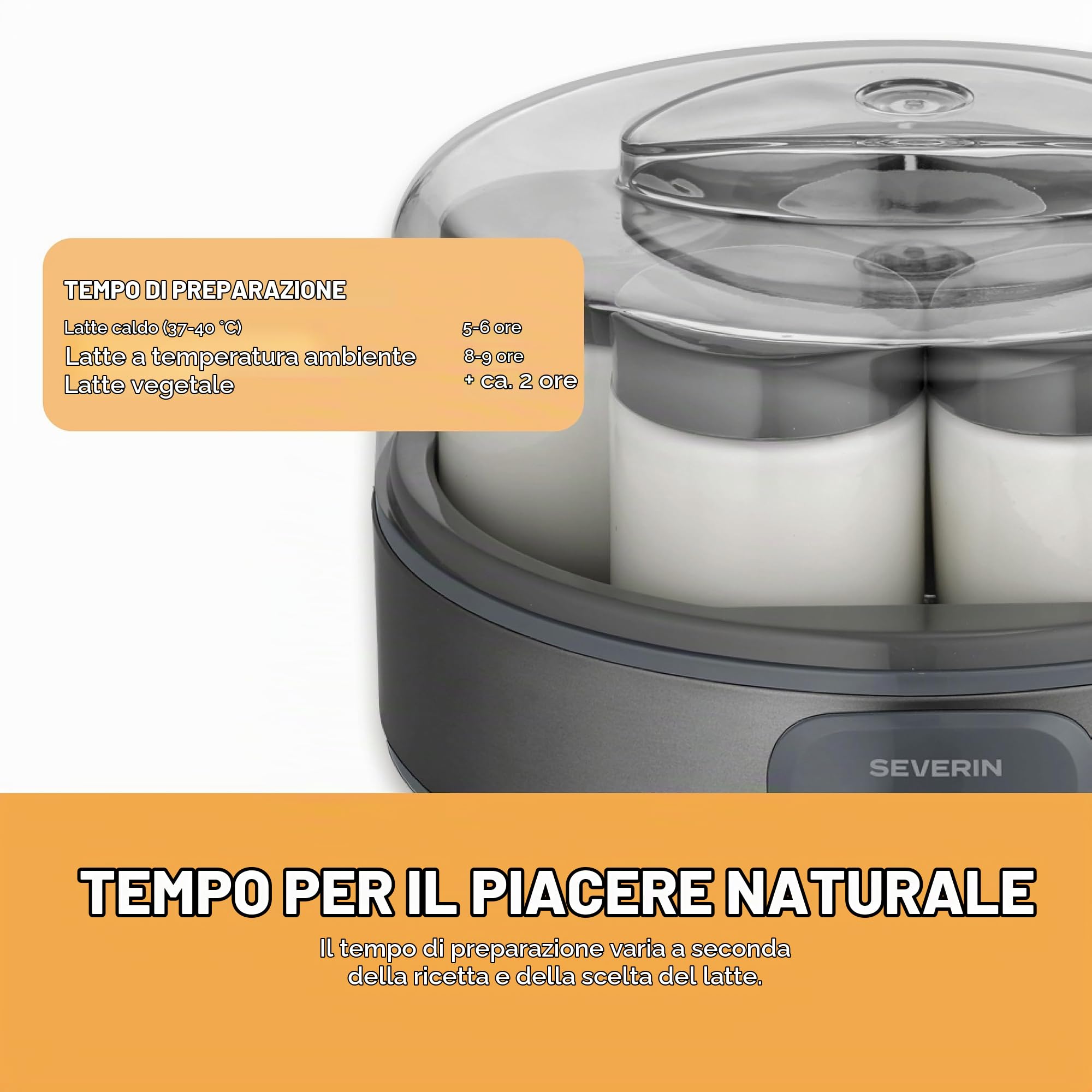 Severin JG 3510 yogurtiera elettrica grigio 7 vasetti stile greco
