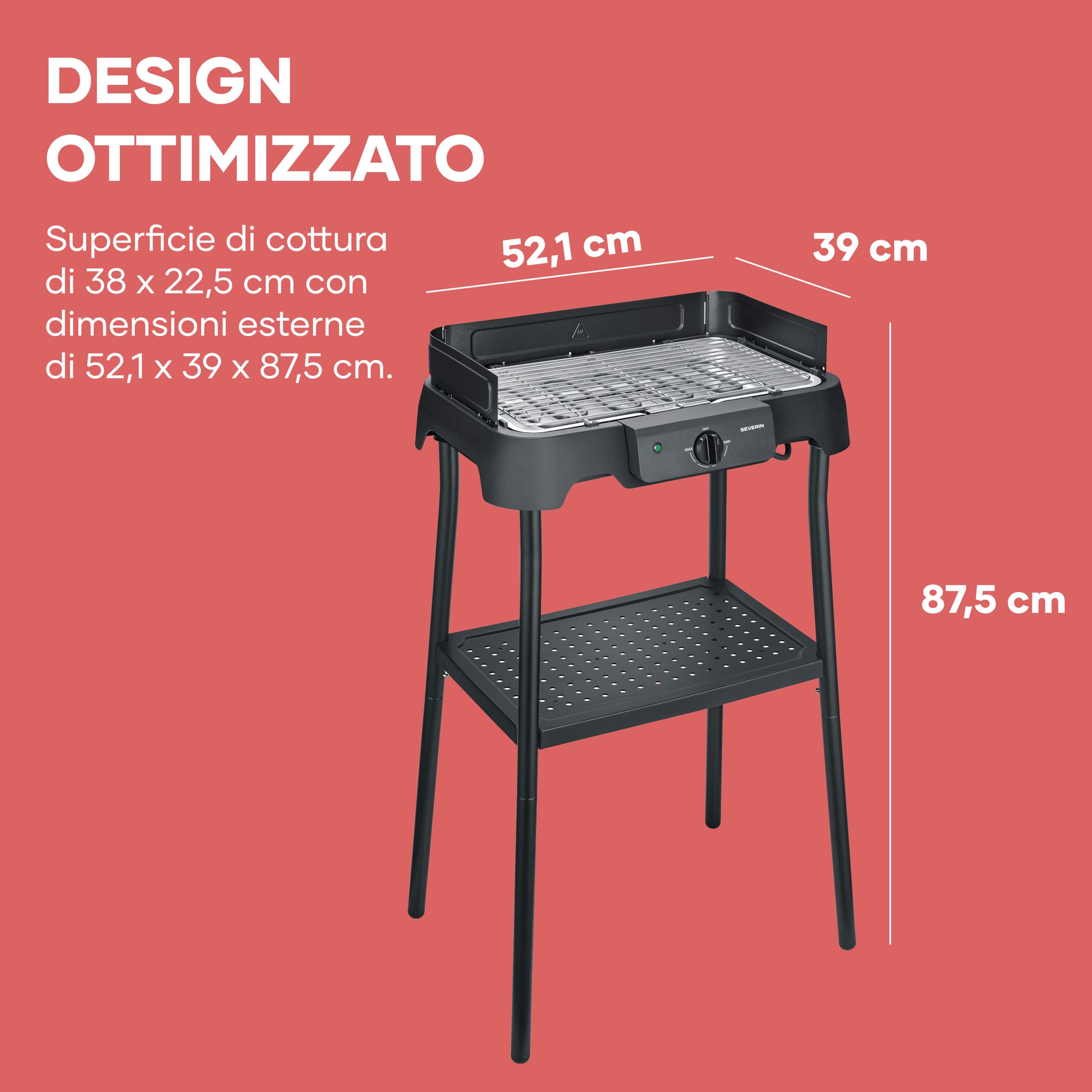 Severin 8594 Barbecue Elettrico Supporto Inox 2000W 38x22cm
