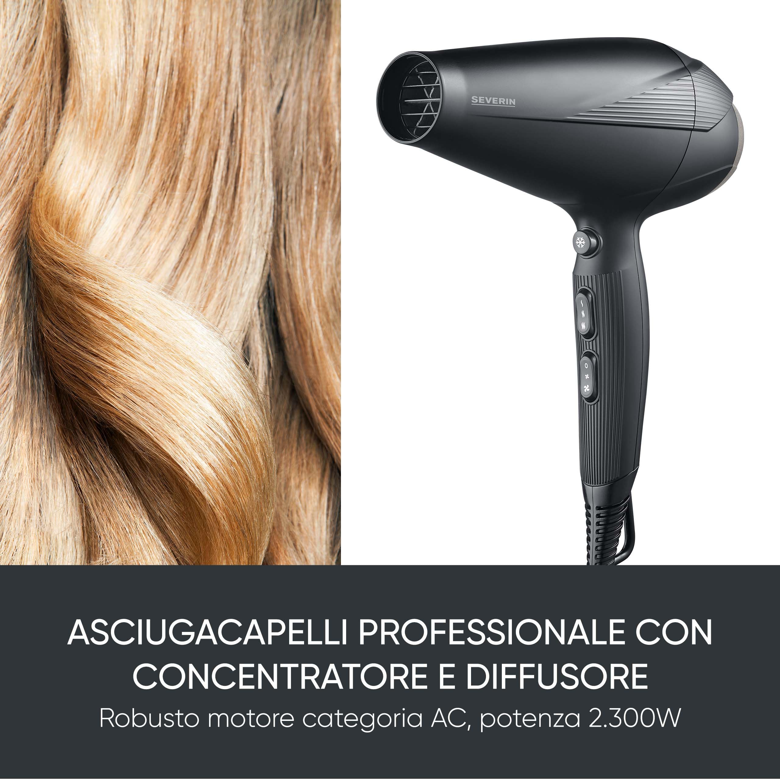 Severin HT 0167 asciugacapelli professionale 2300W nero ionico