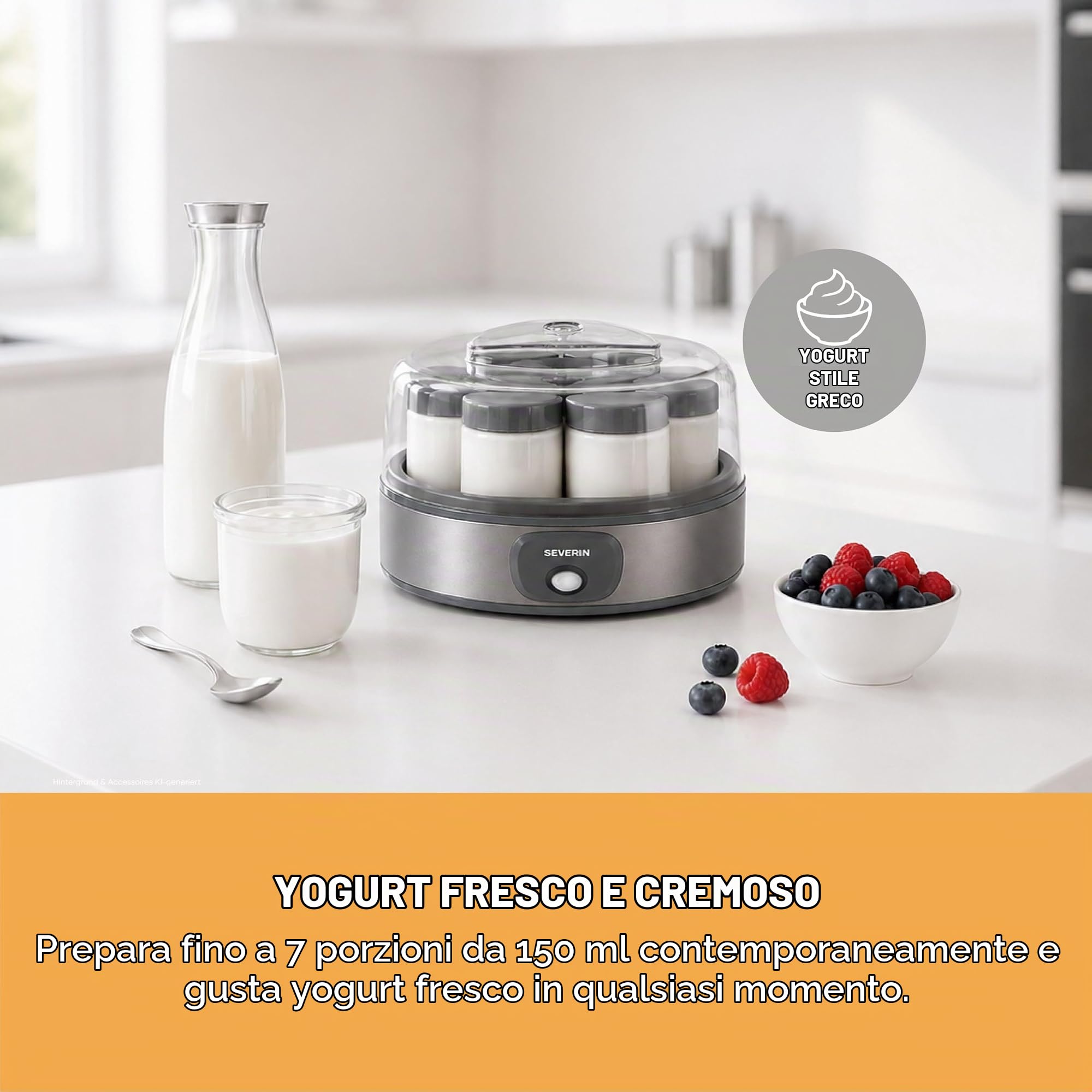 Severin JG 3510 yogurtiera elettrica grigio 7 vasetti stile greco