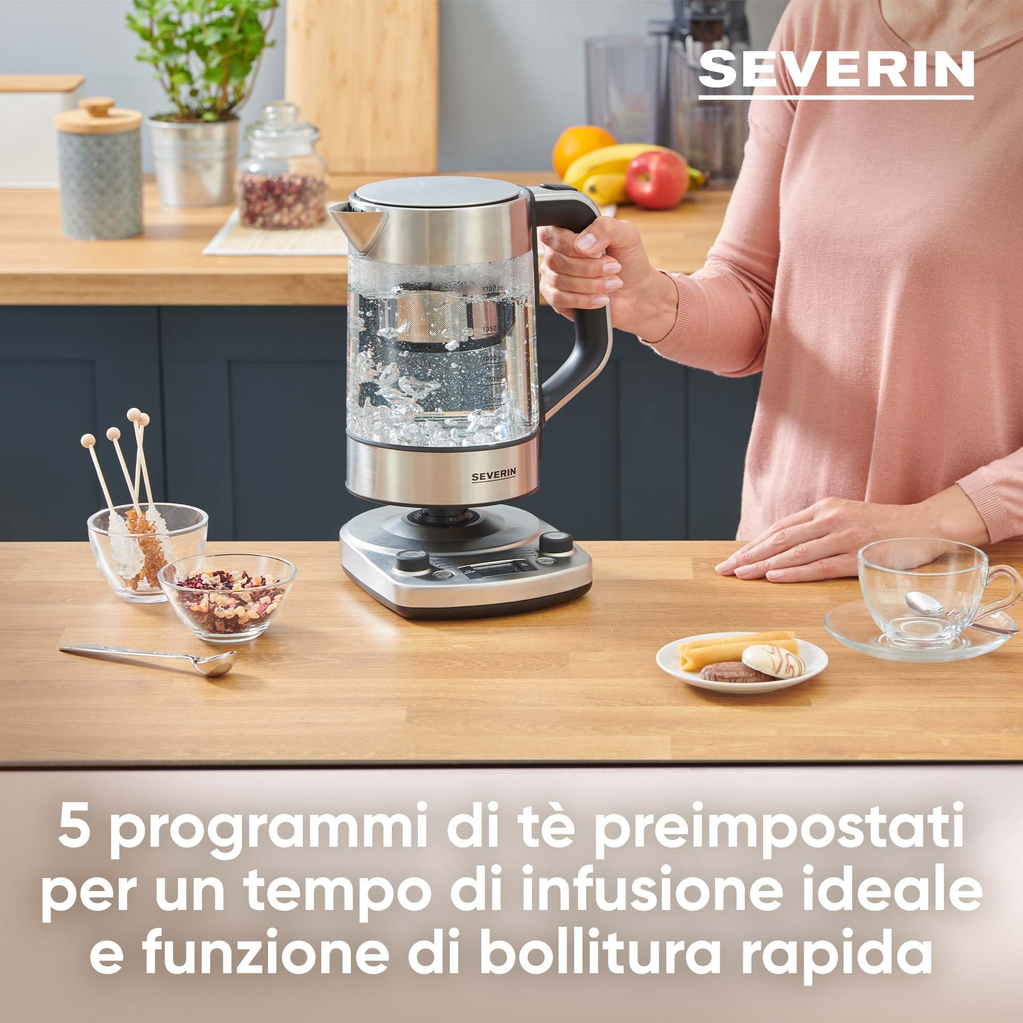 Severin WK3422 bollitore tè 1,7L inox vetro infusore