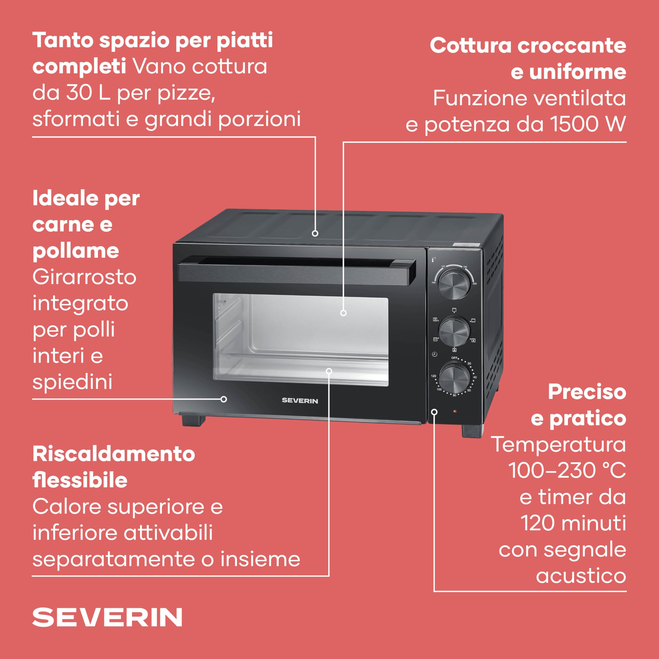Severin Fornetto Elettrico XL 46 Litri Ventilato Girarrosto
