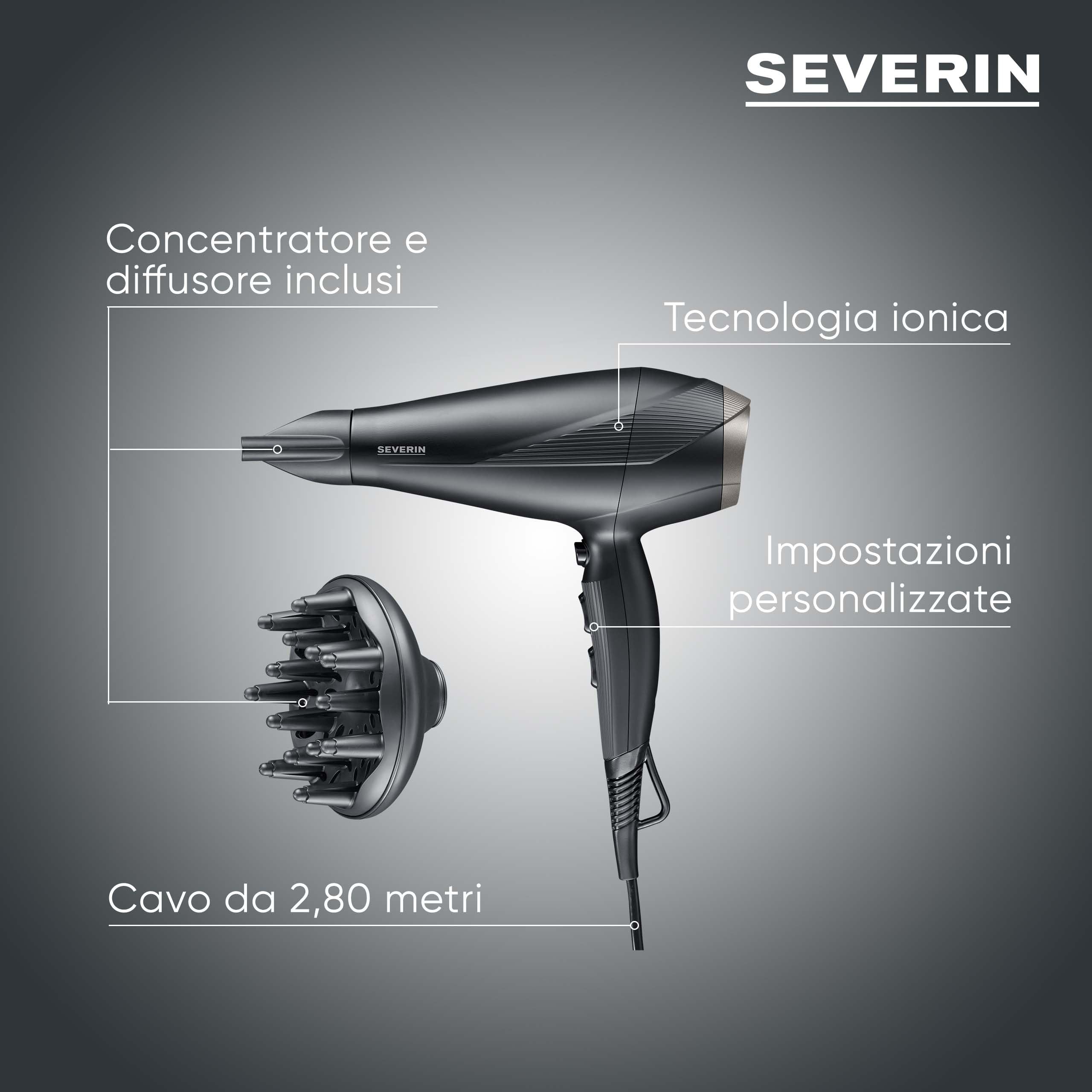 Severin HT 0167 asciugacapelli professionale 2300W nero ionico