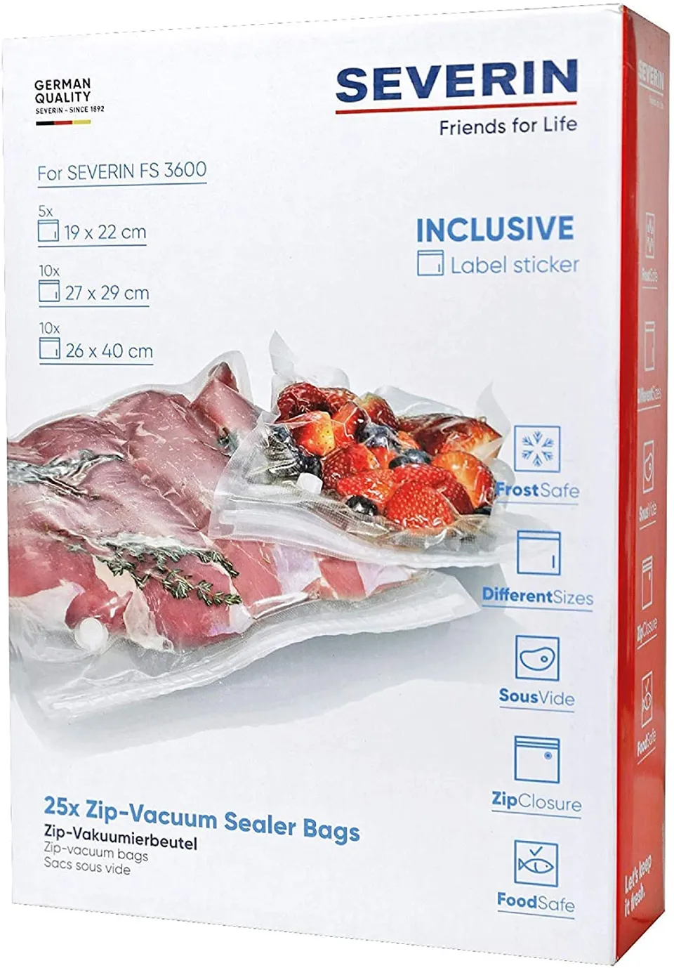 Severin ZB 3619 Sacchetti Sottovuoto Zip 25 pz Sous Vide