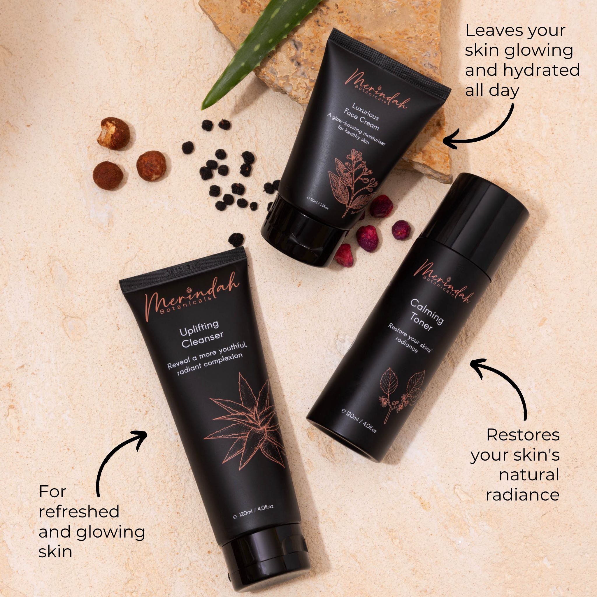 Merindah Botanicals Essential Beauty Pack kit viso 3 pezzi