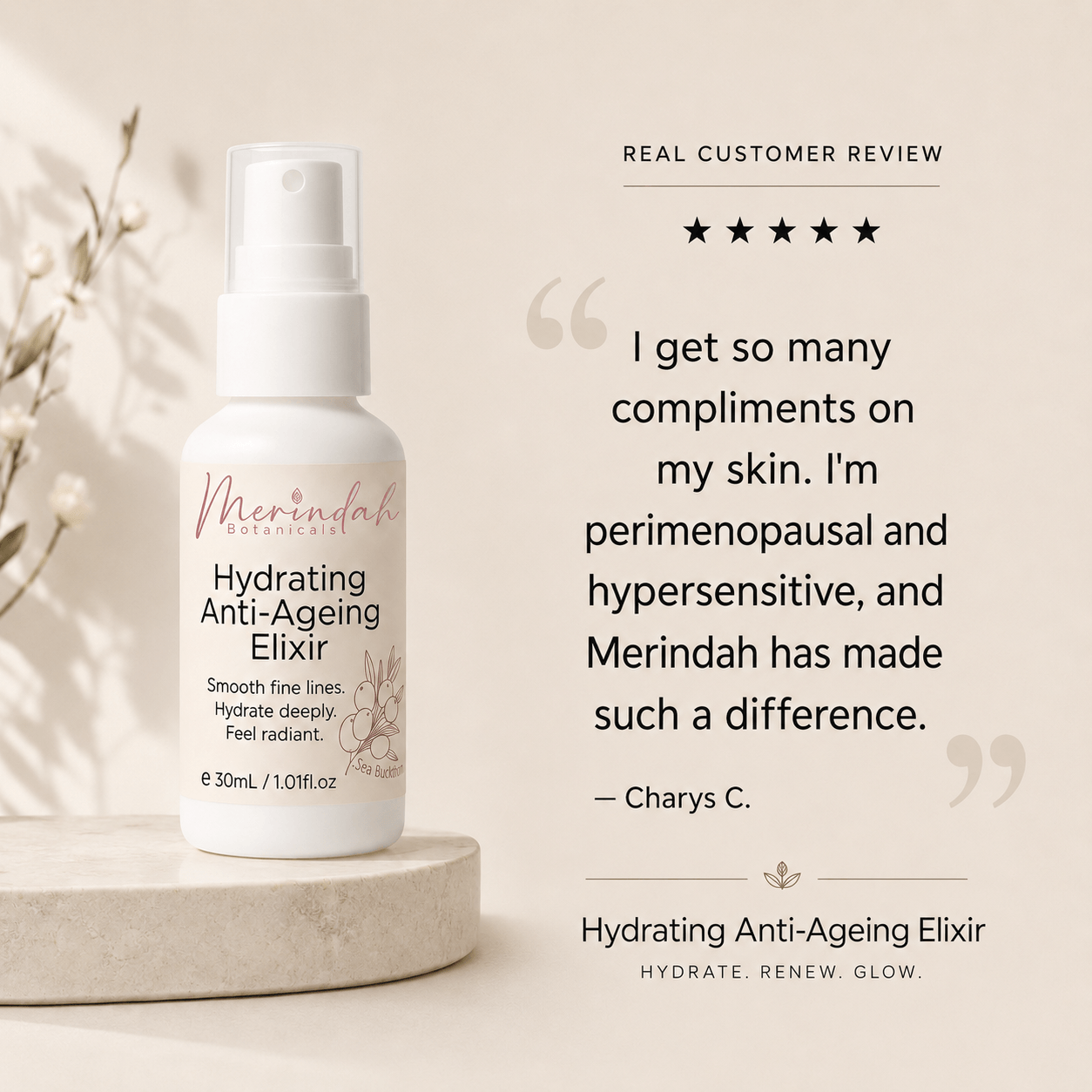 Merindah Botanicals Face Care Elixir siero viso idratante