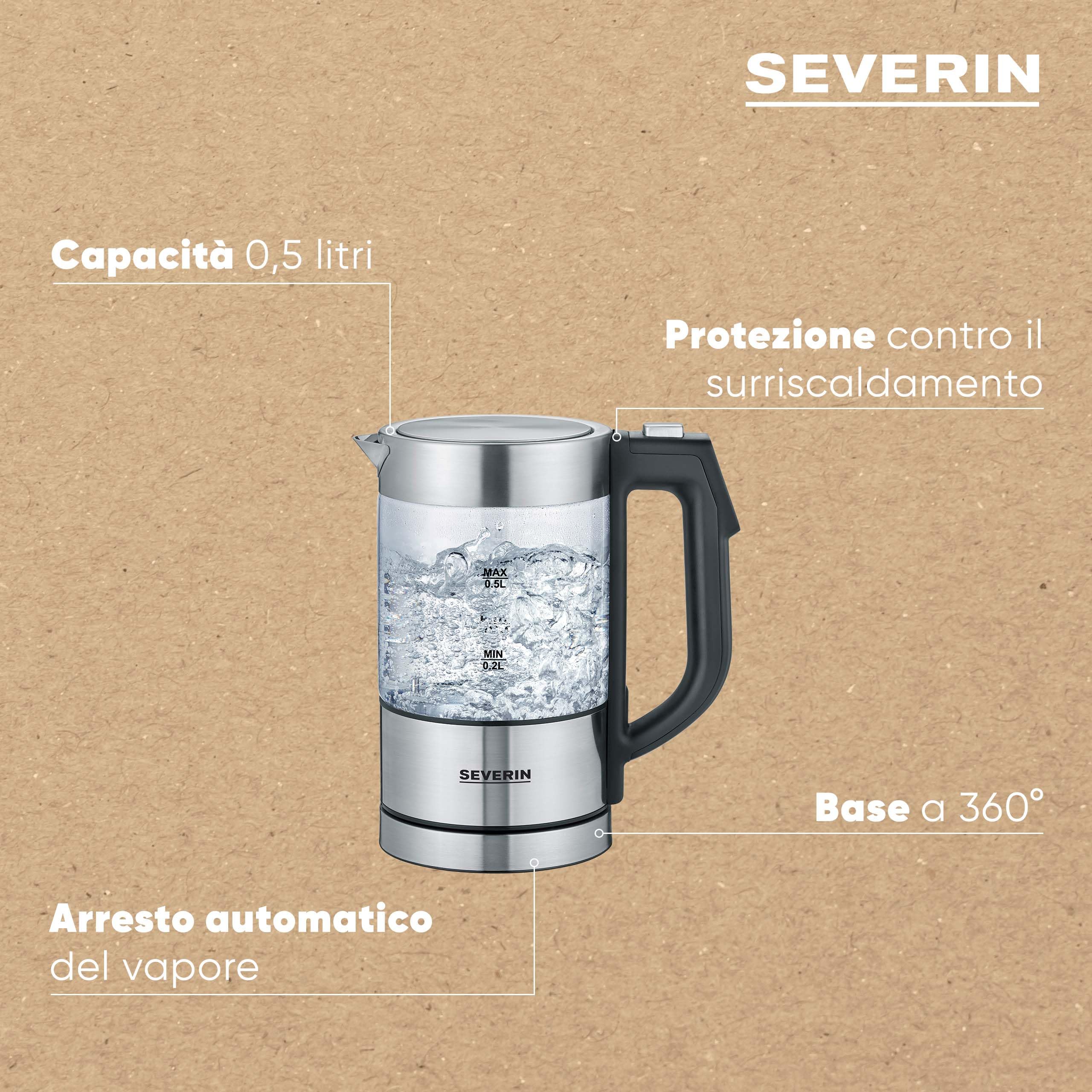 Severin WK 3458 Bollitore Vetro 0,5 L Temperatura Regolabile