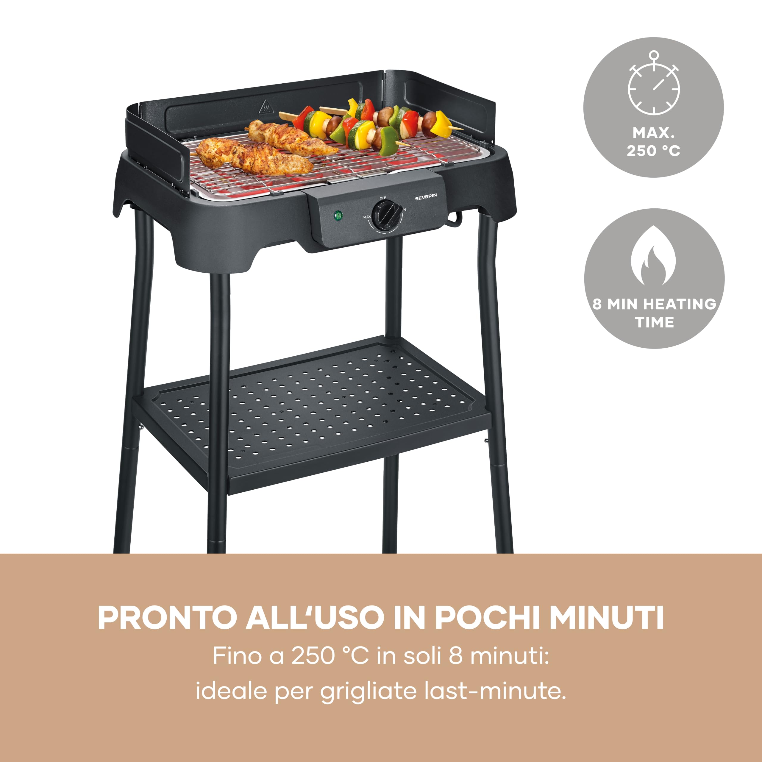 Severin 8594 Barbecue Elettrico Supporto Inox 2000W 38x22cm
