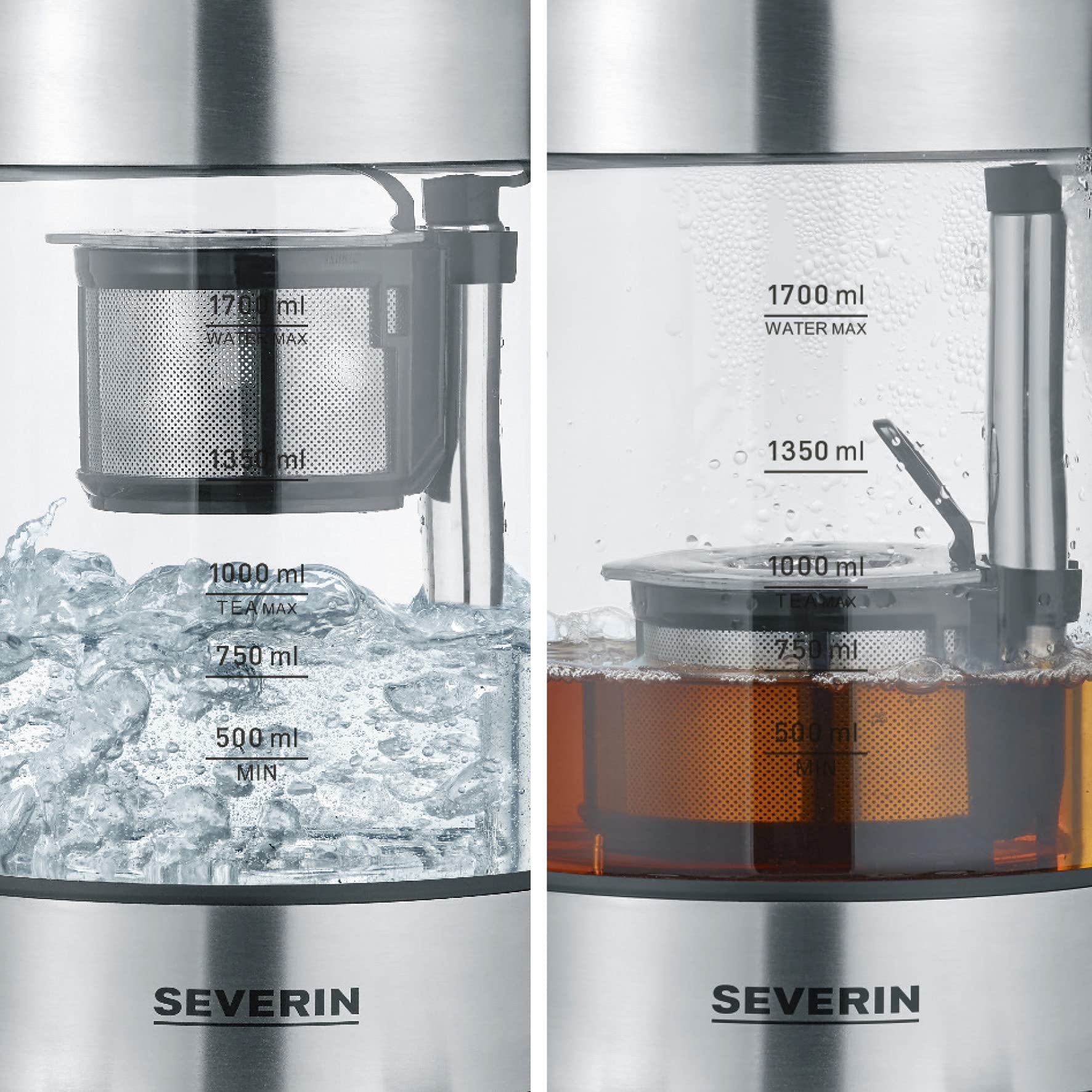 Severin WK3422 bollitore tè 1,7L inox vetro infusore