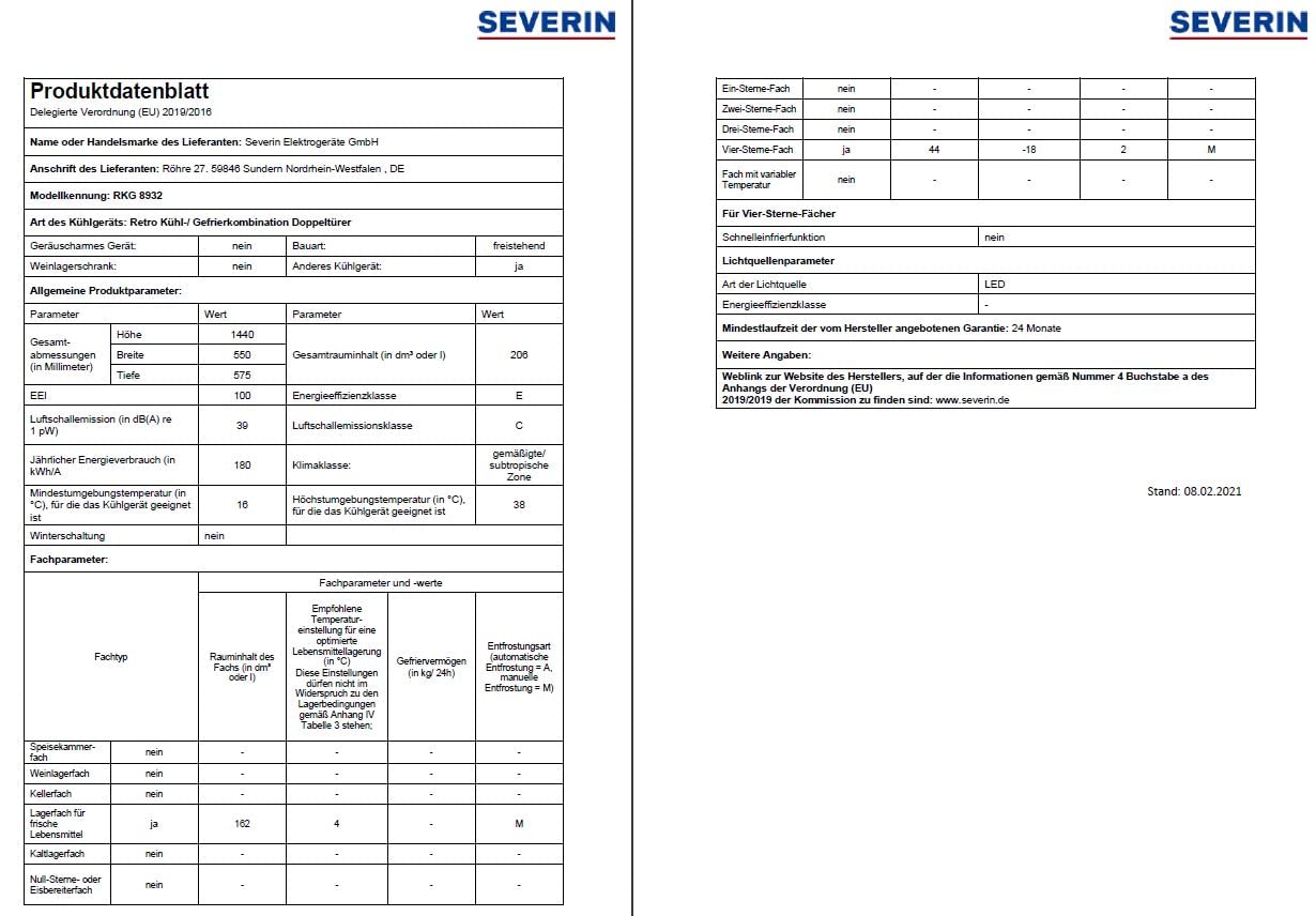Severin RKG 8932 Frigorifero Doppia Porta Retrò Nero 208 L