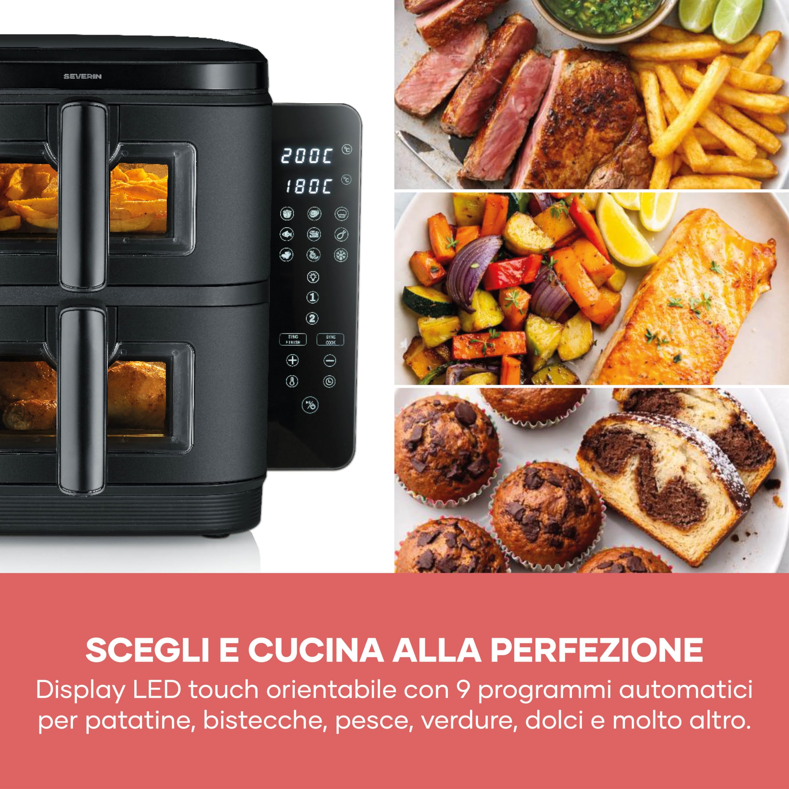 Severin FR 9598 friggitrice ad aria 11L Duo Stack 2800W 9 programmi