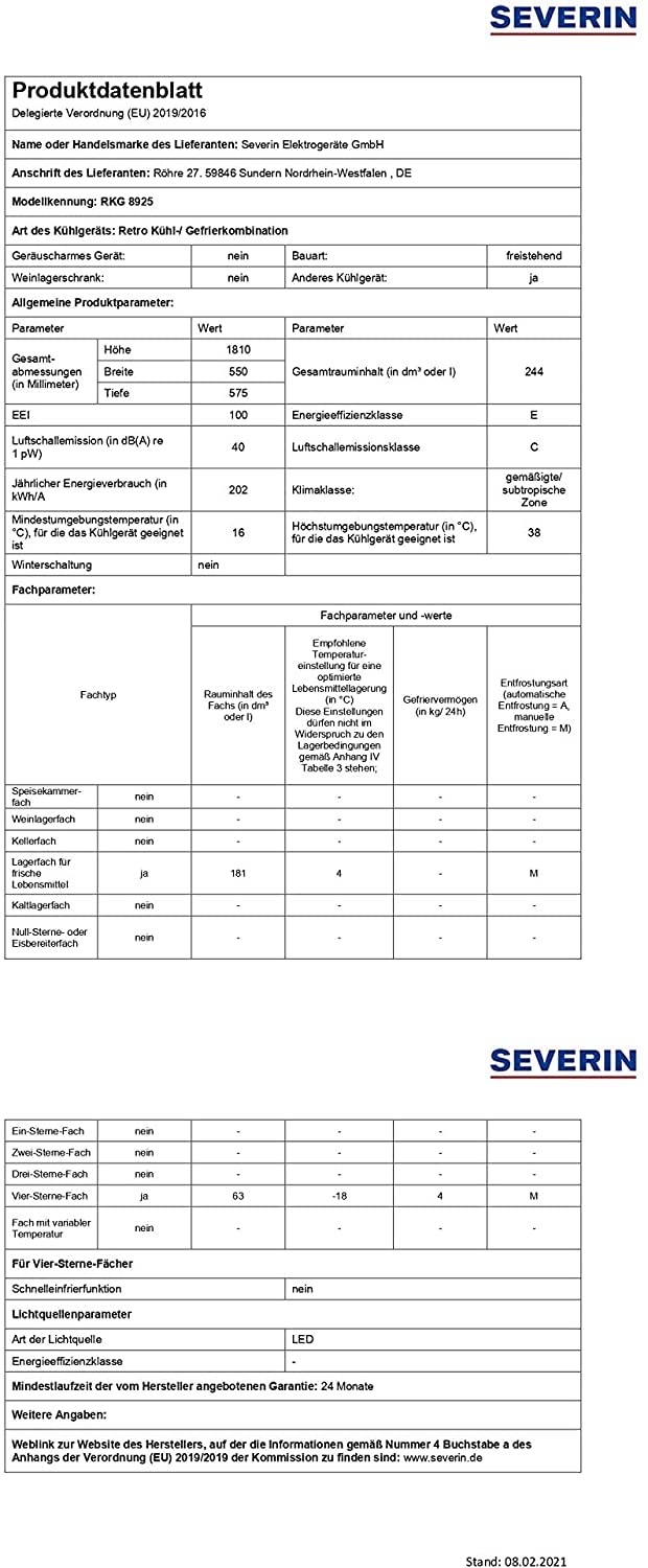 Severin RKG 8925 Frigorifero Combinato Retro Bianco 244 L