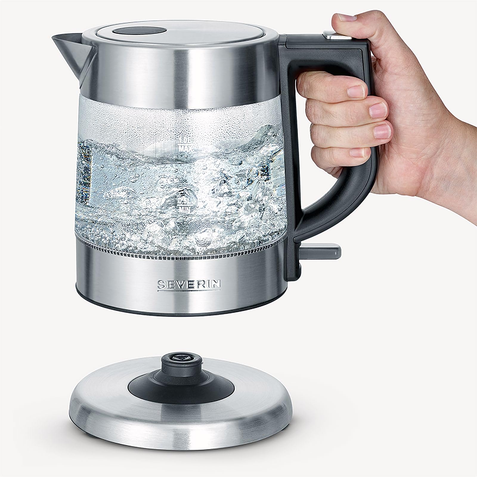 Severin WK 3468 Bollitore Vetro 1 L Nero Acciaio