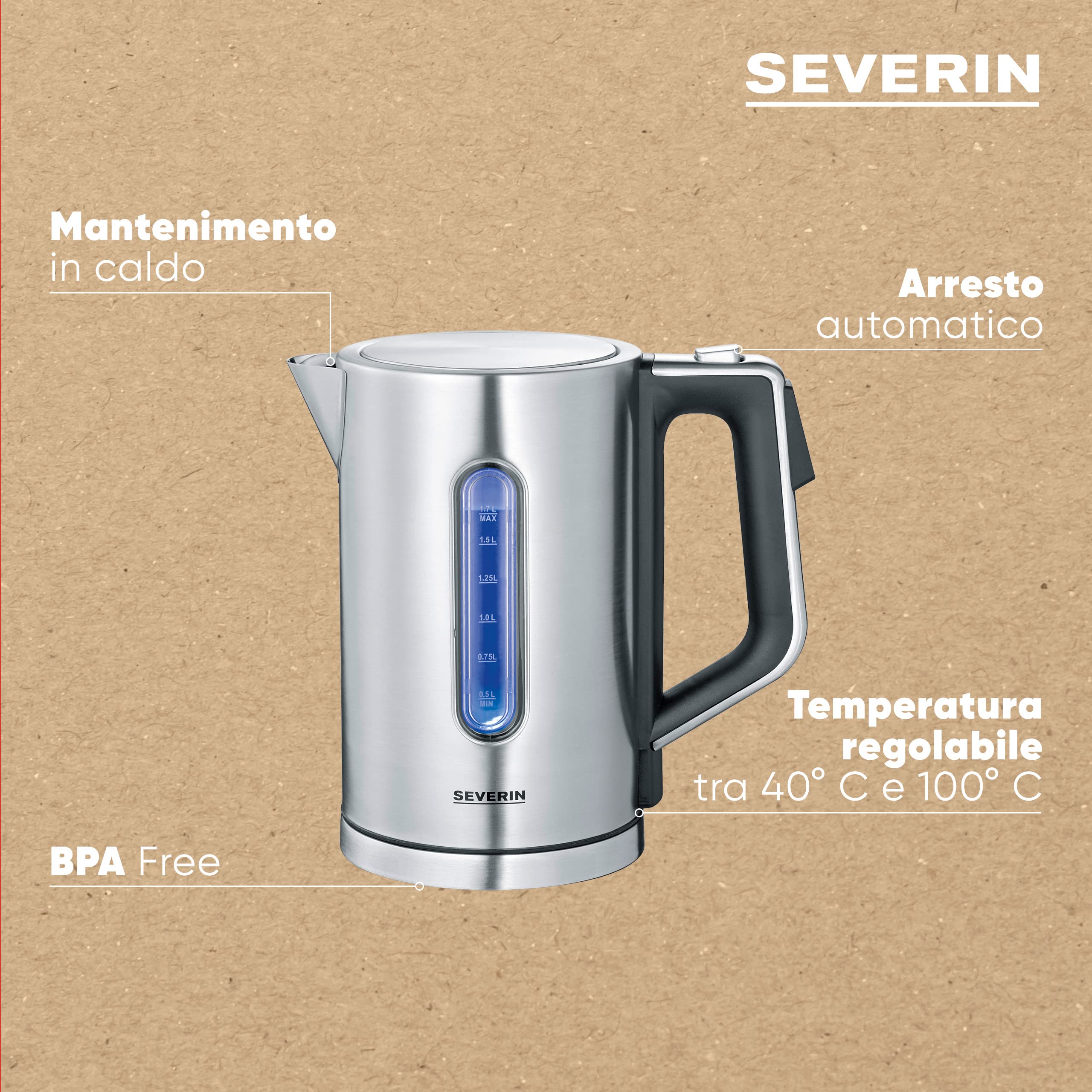 Severin WK 3418 bollitore elettrico 1,7 L temperatura regolabile