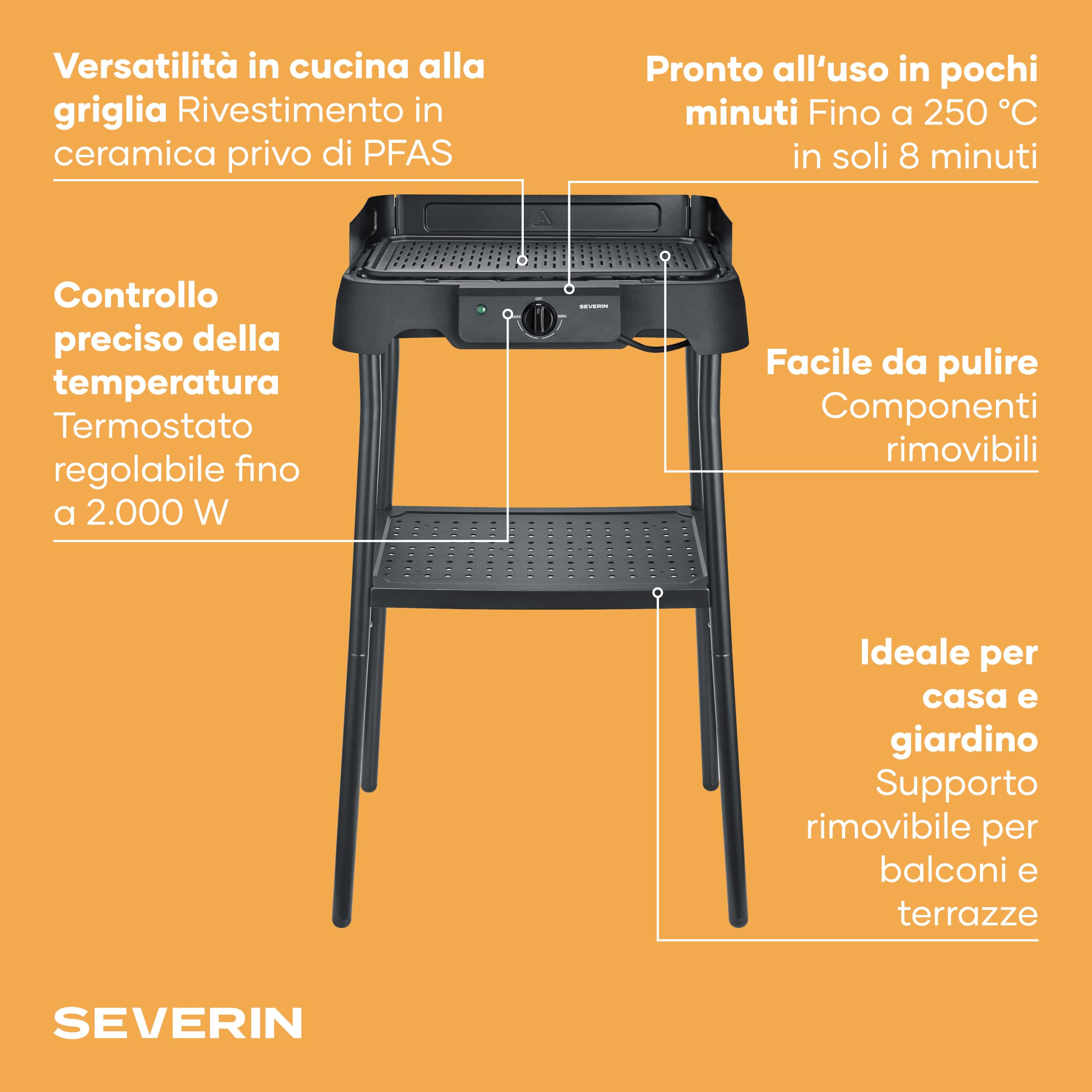 Severin PG 8596 Barbecue Grill Elettrico Ceramica 2000 W
