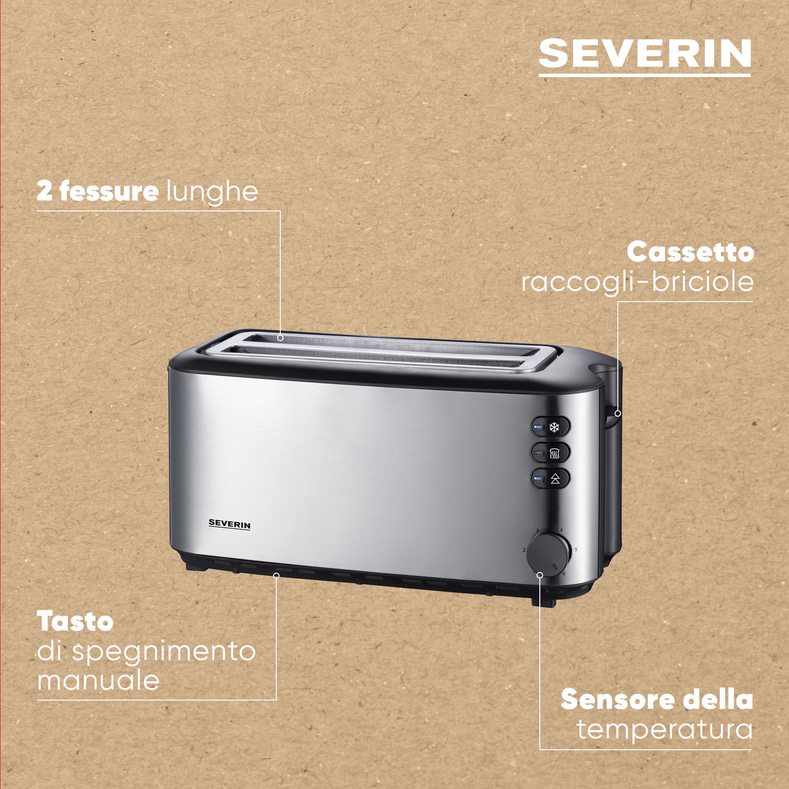 Severin AT 2509 Tostapane 4 Fette Acciaio Satinato 1400W