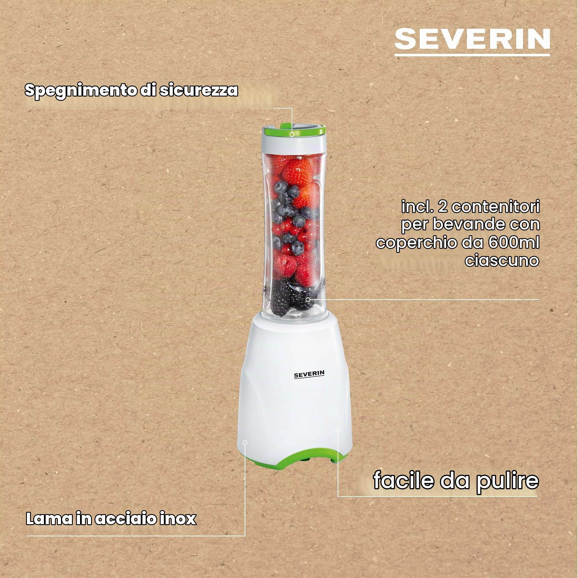 Severin SM 3735 Frullatore Smoothie 600ml Bianco/Verde