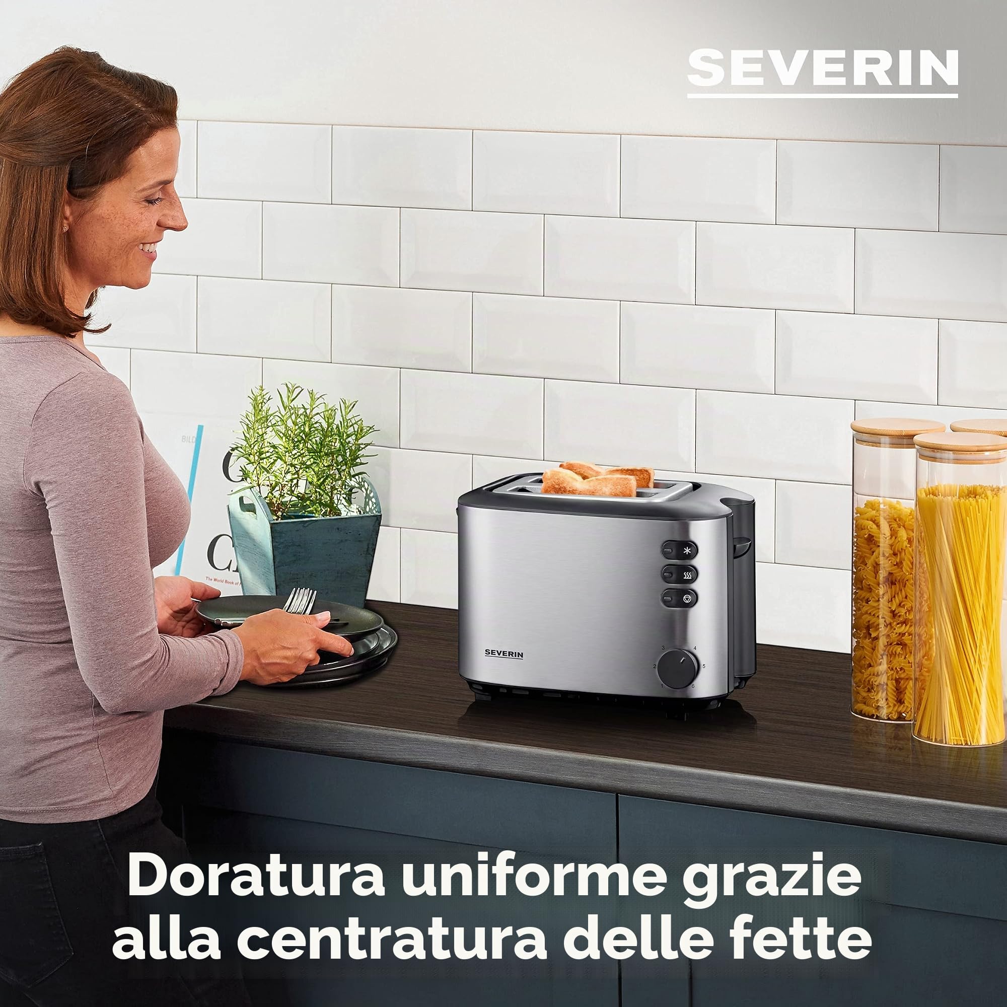 Severin AT 2514 tostapane 2 fette inox fessura lunga