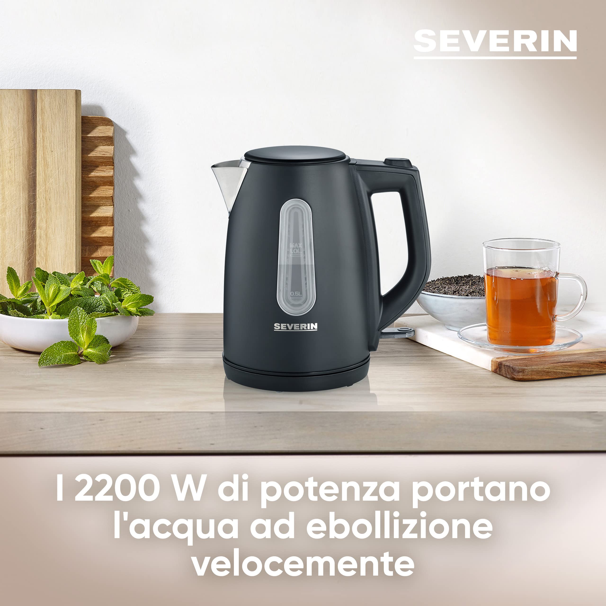 Severin WK 9553 Bollitore Elettrico 1 L Nero 2200 W