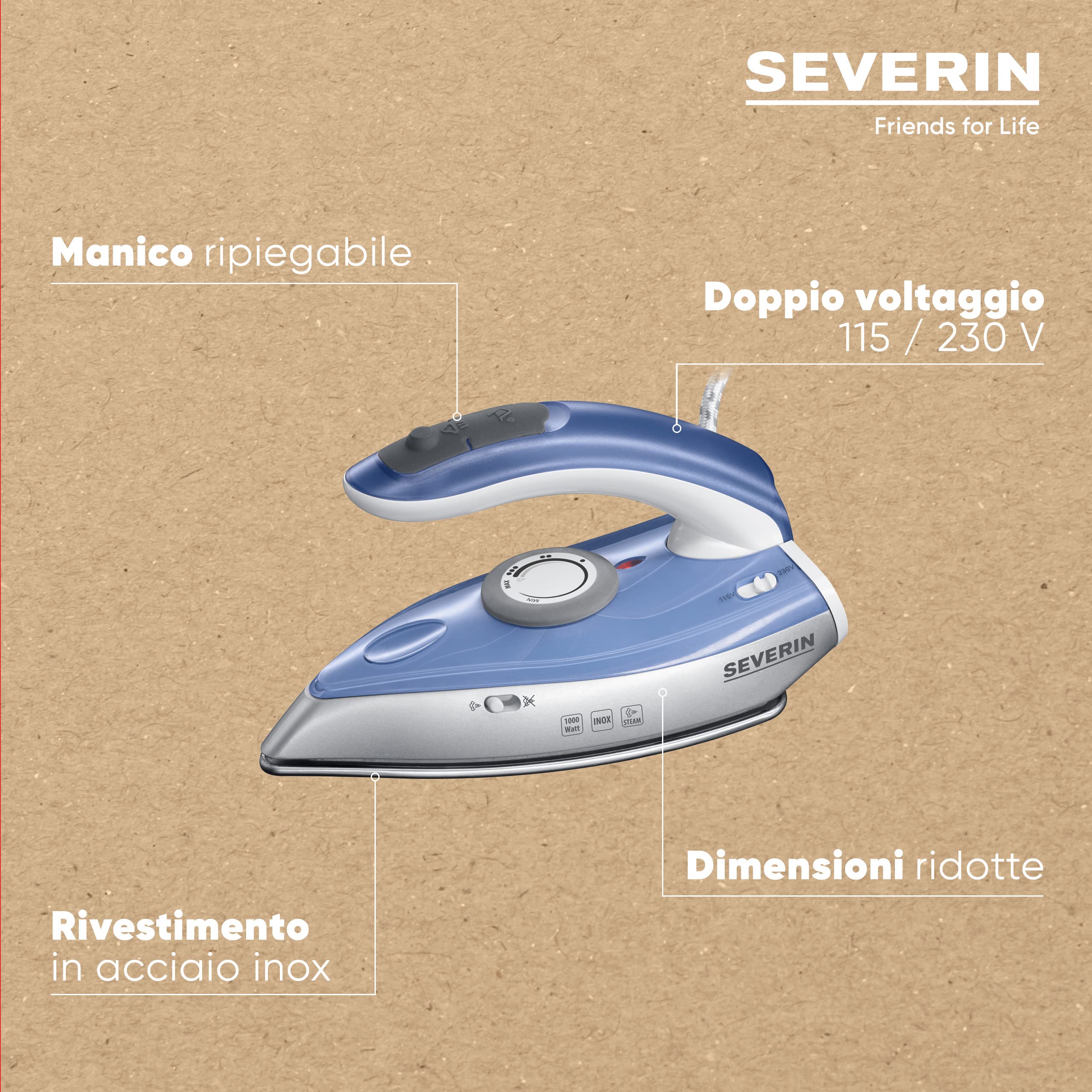 Severin BA 3234 Ferro da Stiro Vapore Viaggio Blu 1000 W