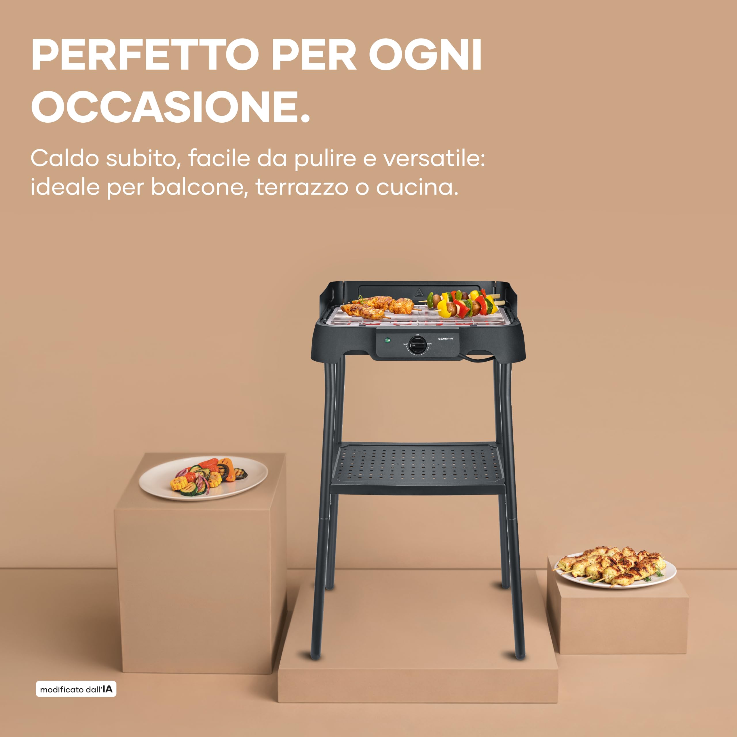 Severin 8594 Barbecue Elettrico Supporto Inox 2000W 38x22cm