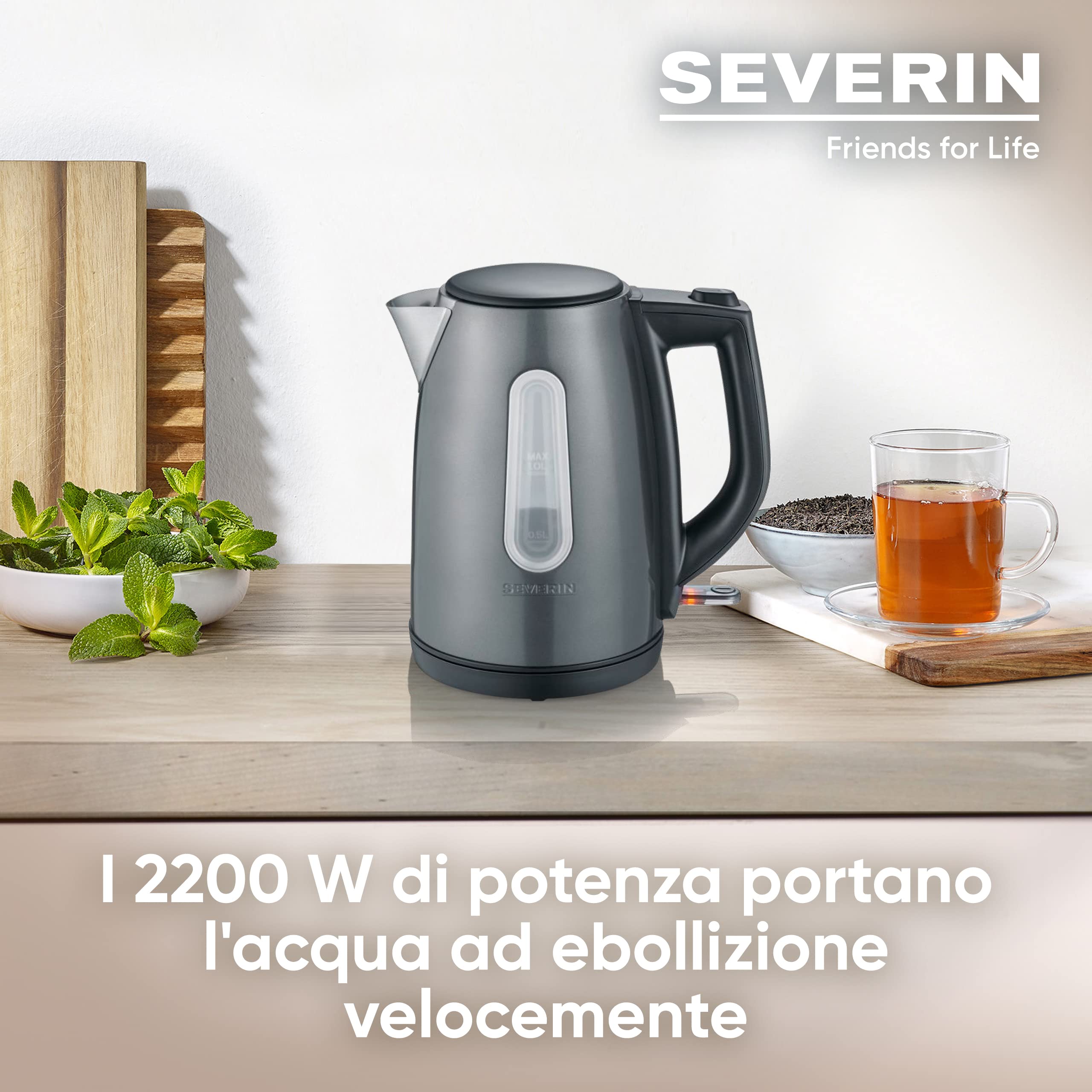 Severin WK 9540 Bollitore Elettrico 1 L Nero/Grigio