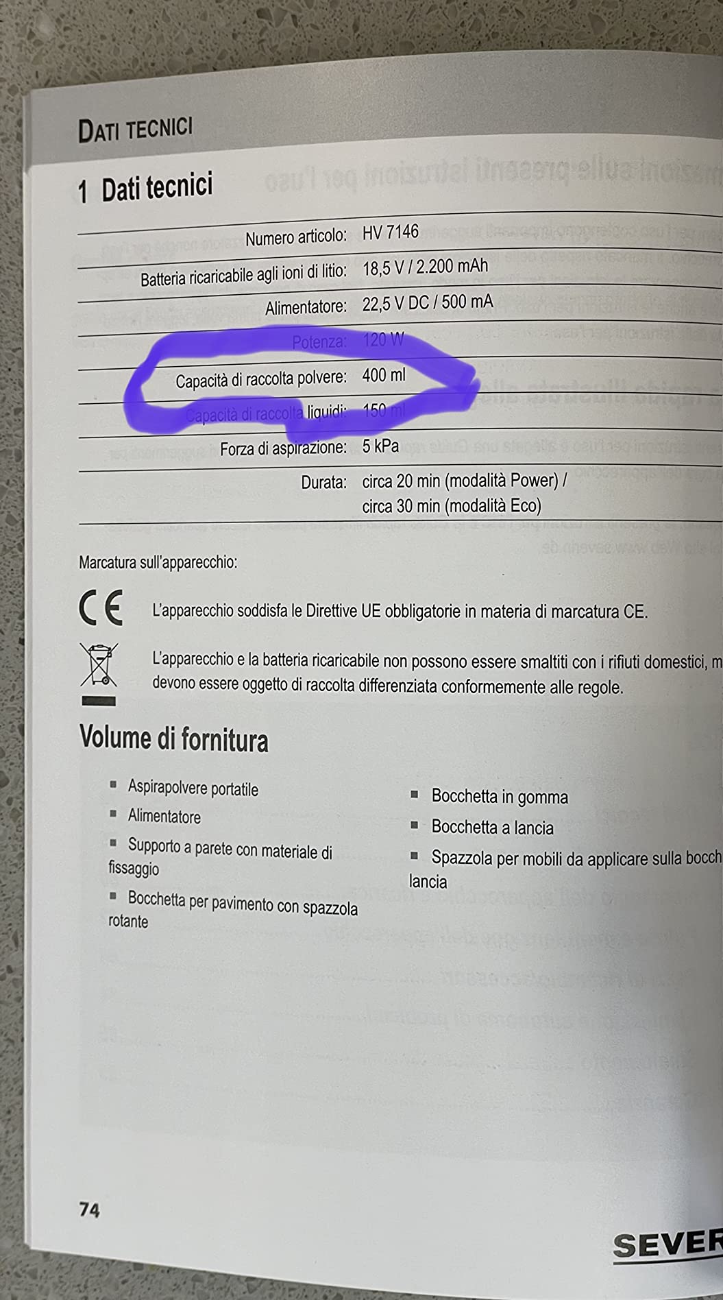 Severin Pulizia HV 7146 aspirapolvere senza fili handheld solidi liquidi