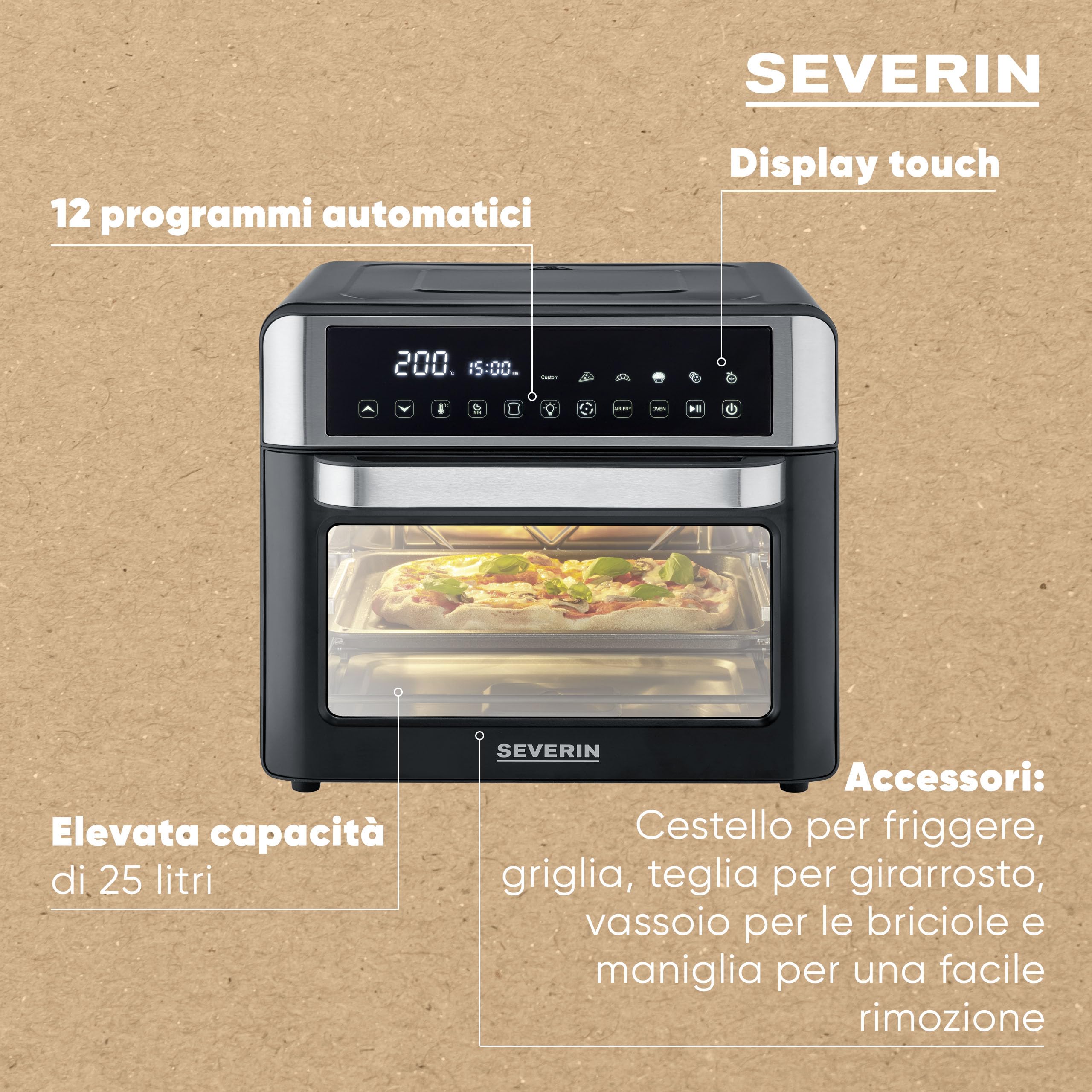 Severin TO 9579 Forno Friggitrice ad Aria 25 L Nero