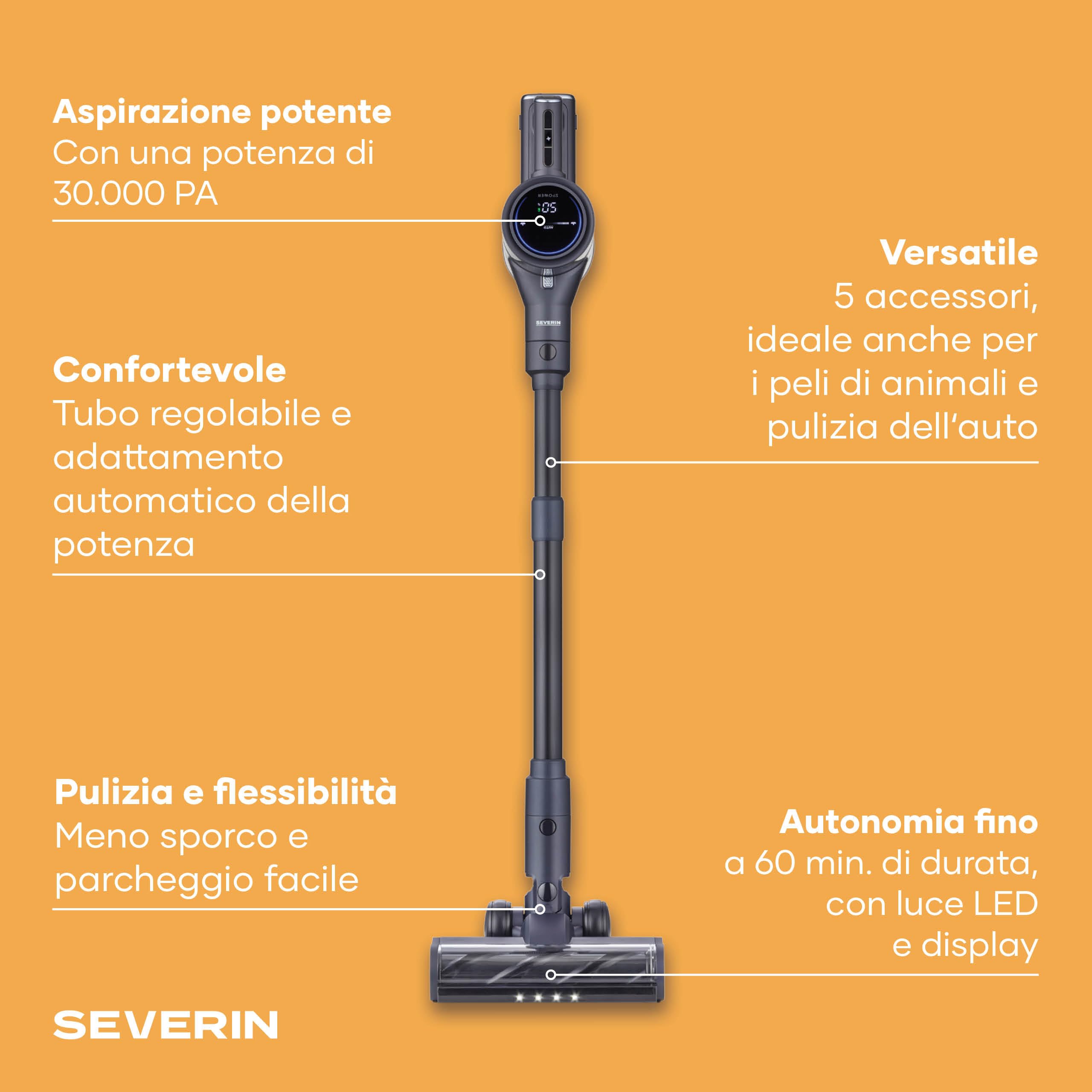 Severin HV 7196 S-Power Olymp Scopa Senza Fili Blu 30000Pa
