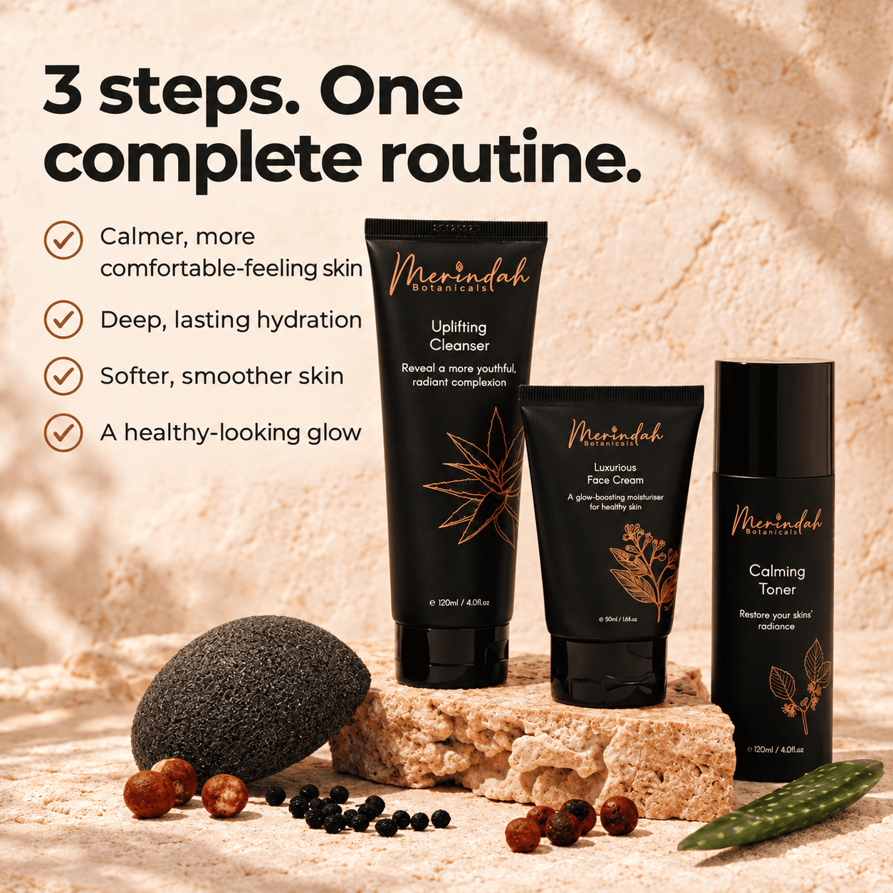 Merindah Skincare Go to Glow set viso 3 step pelle secca sensibile