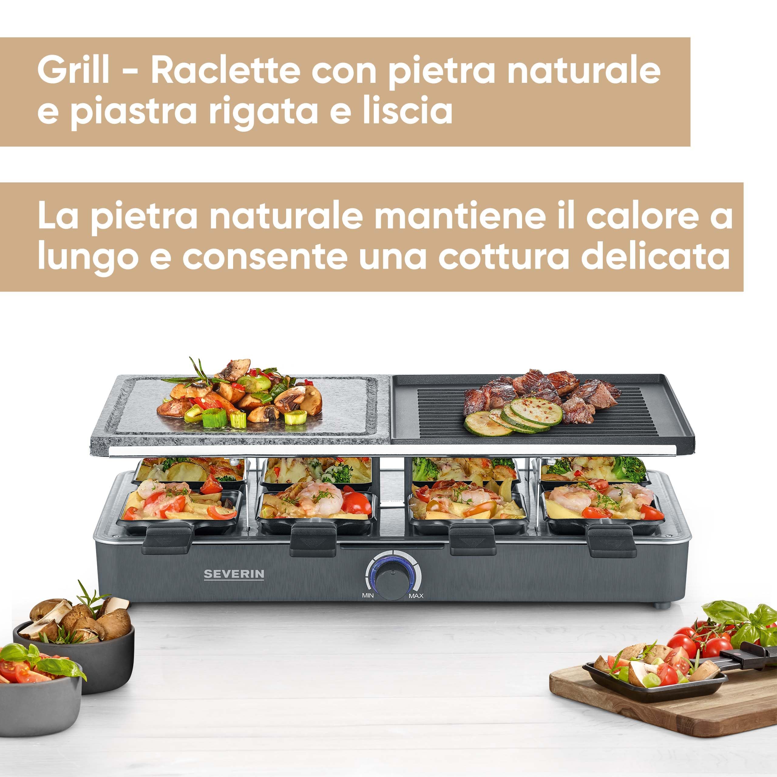 Severin Cibo divertente RG 2371 raclette pietra+piastra 8 padelline