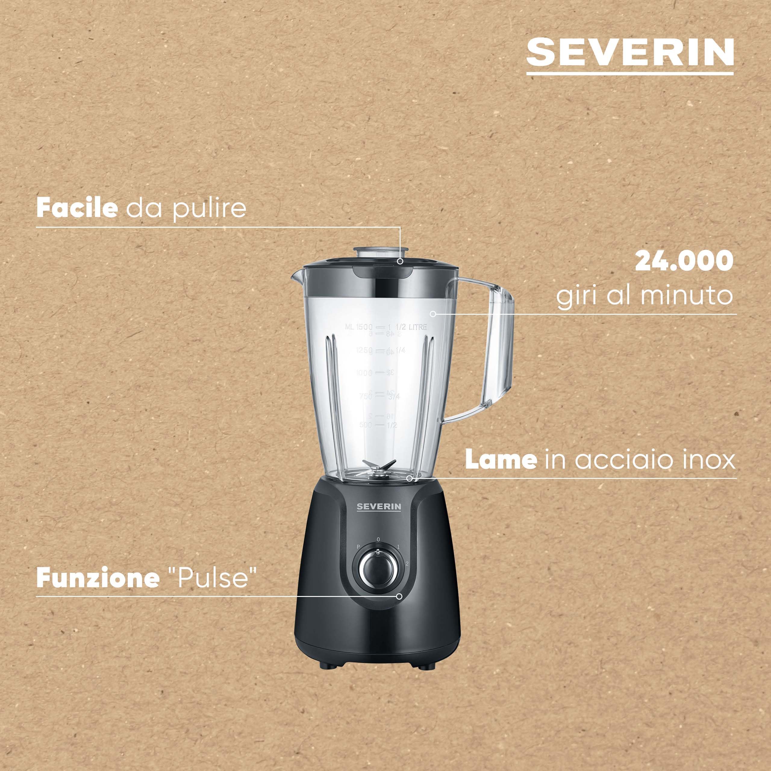 Severin SM 3707 frullatore nero 1,5L 600W tritan